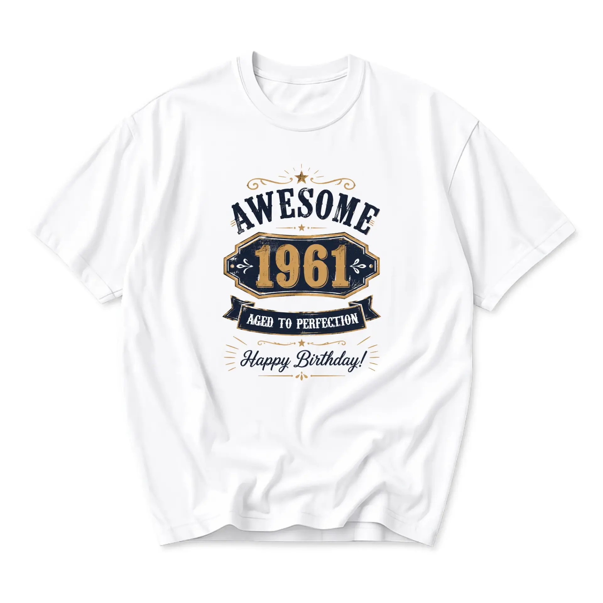 Funny Shirt Awesome 1961 Aged to Perfection Birthday Graphic Tee Unisex Crew Neck Short Sleeve Casual Cotton T-Shirt