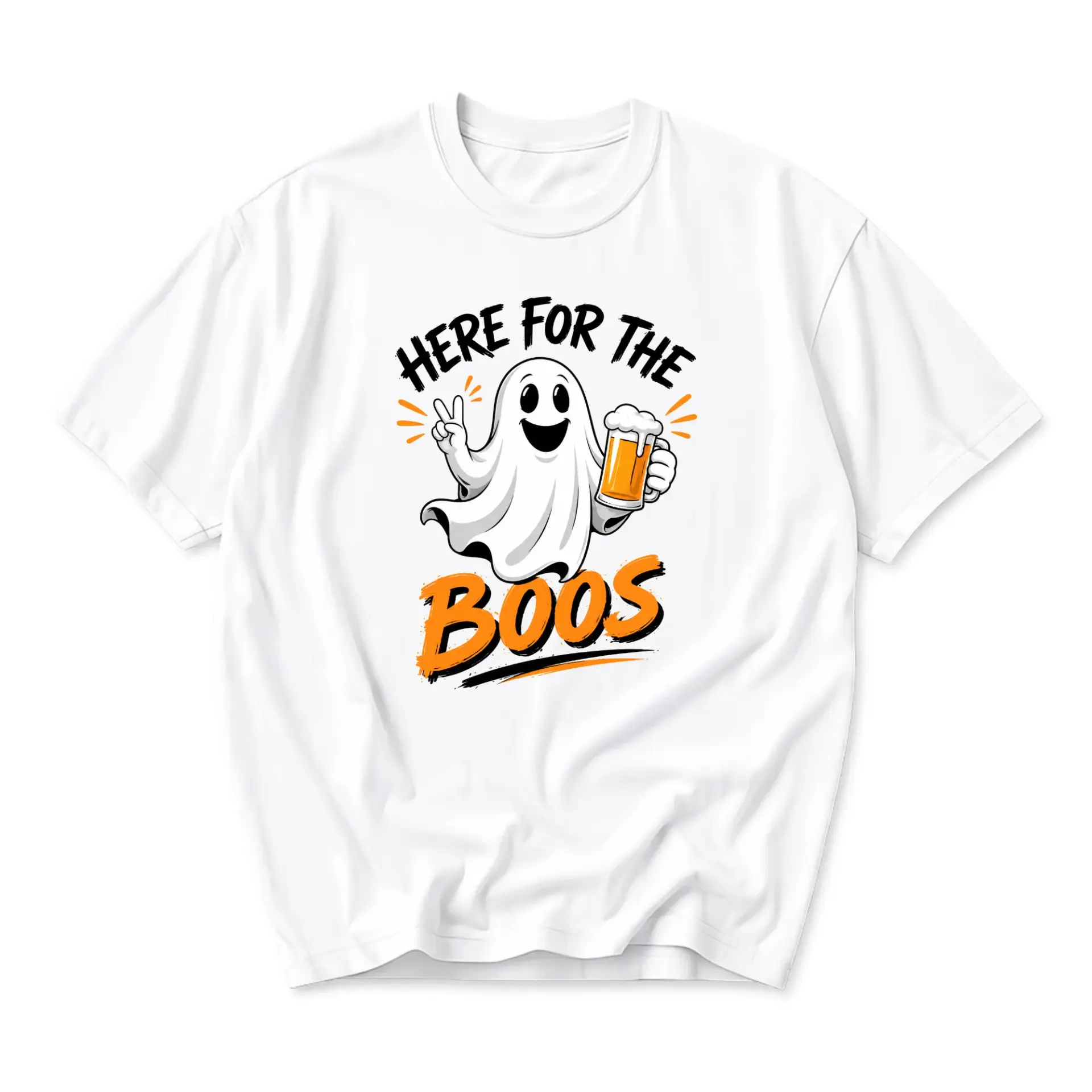 Funny Shirt Here for the Boos Ghost Graphic Tee Unisex Crew Neck Casual Cotton Blend Soft Comfortable Everyday Top