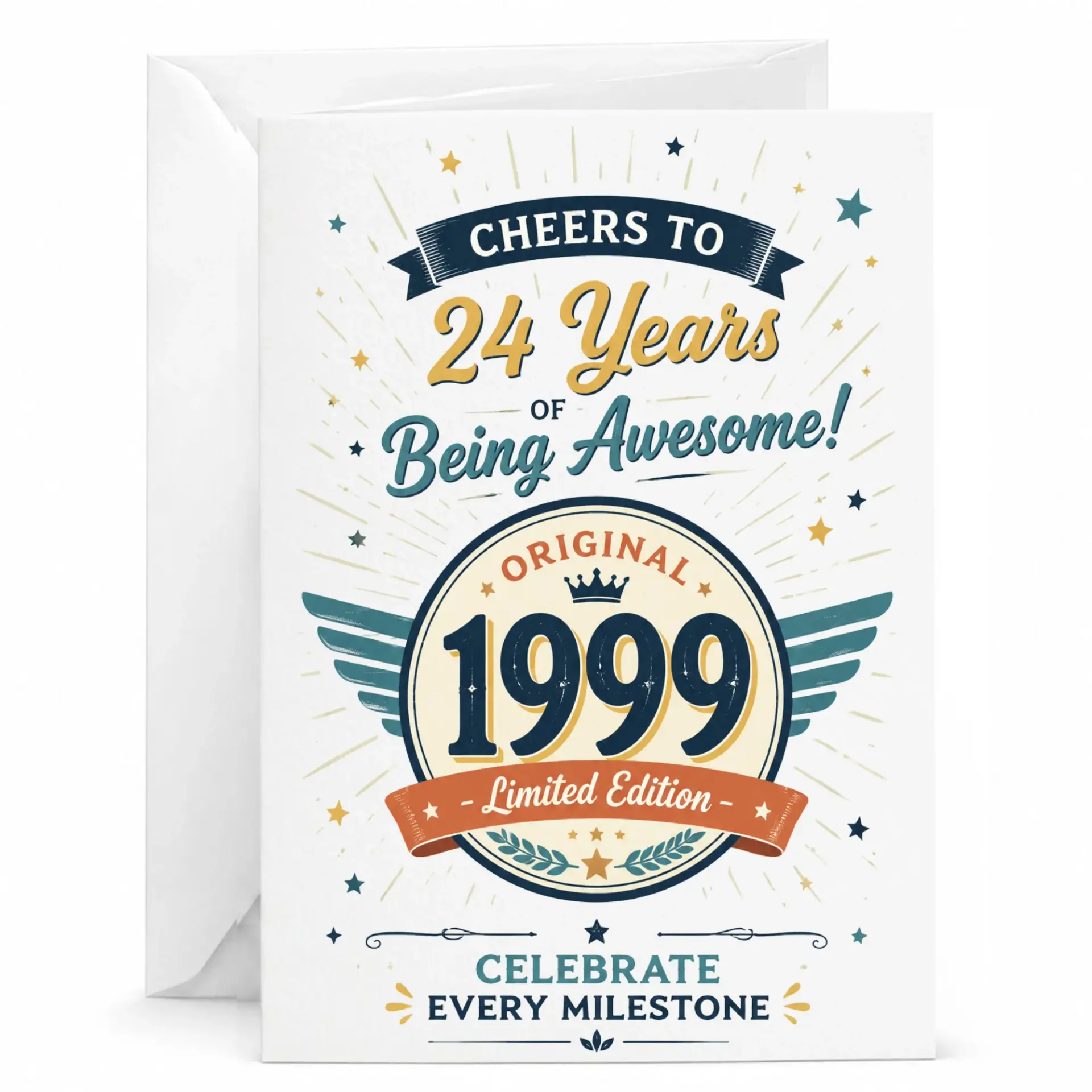 Birthday Card Cheers to 24 Years of Being Awesome Vintage Style 24th Birthday Greeting Card for Milestone Celebration