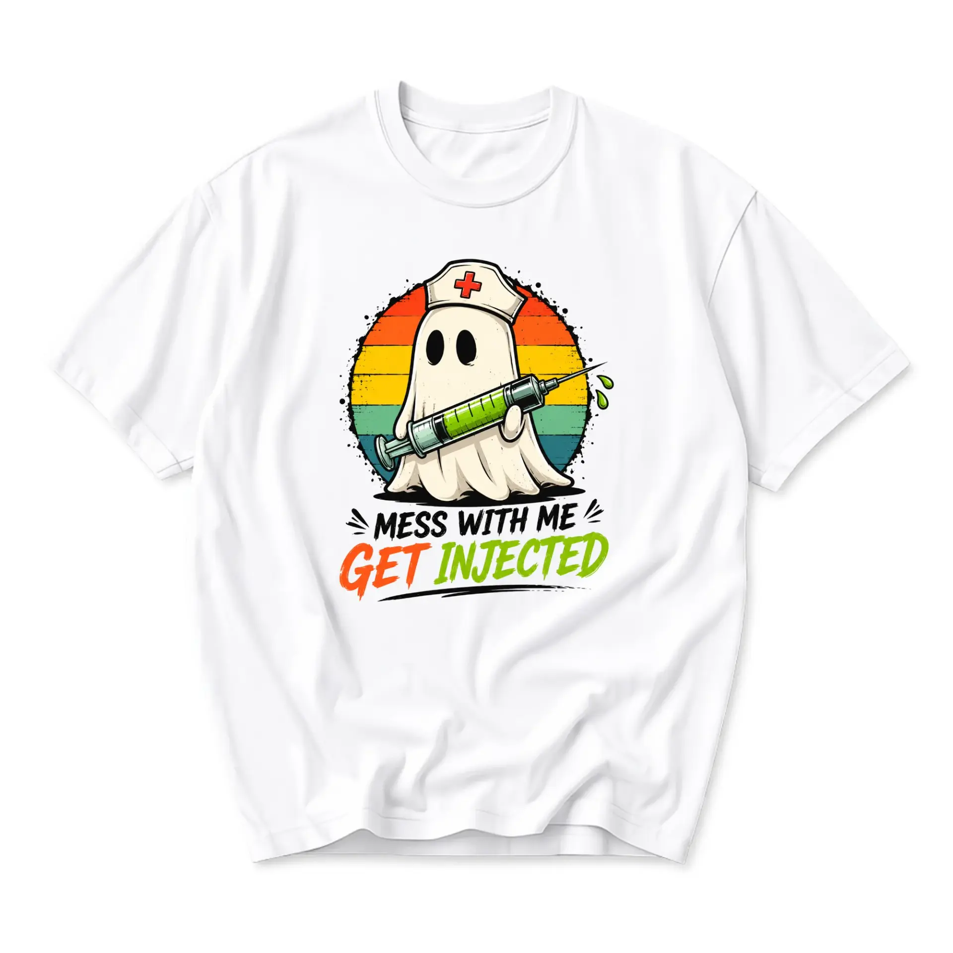 Funny Shirt Unisex Graphic Printed T-Shirt Featuring a Ghost Nurse Design for Casual Everyday Outfits and Statement Wear