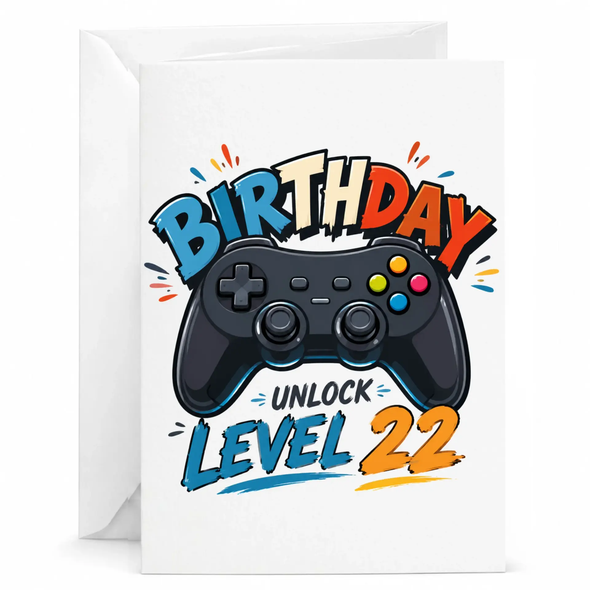 Birthday Card Unlock Level 22 Gaming Themed Greeting Card with Envelope for Milestone Birthday Celebrations