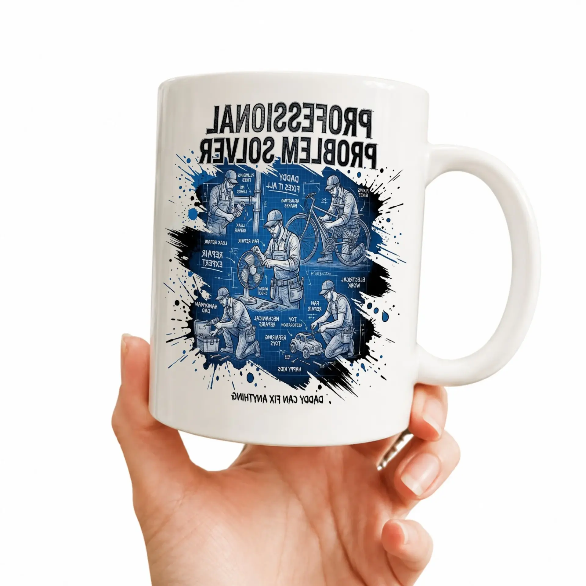 Professional Problem Solver Handyman Coffee Mug Gift for Dad Blue Two Ceramic Drinkware Home Office