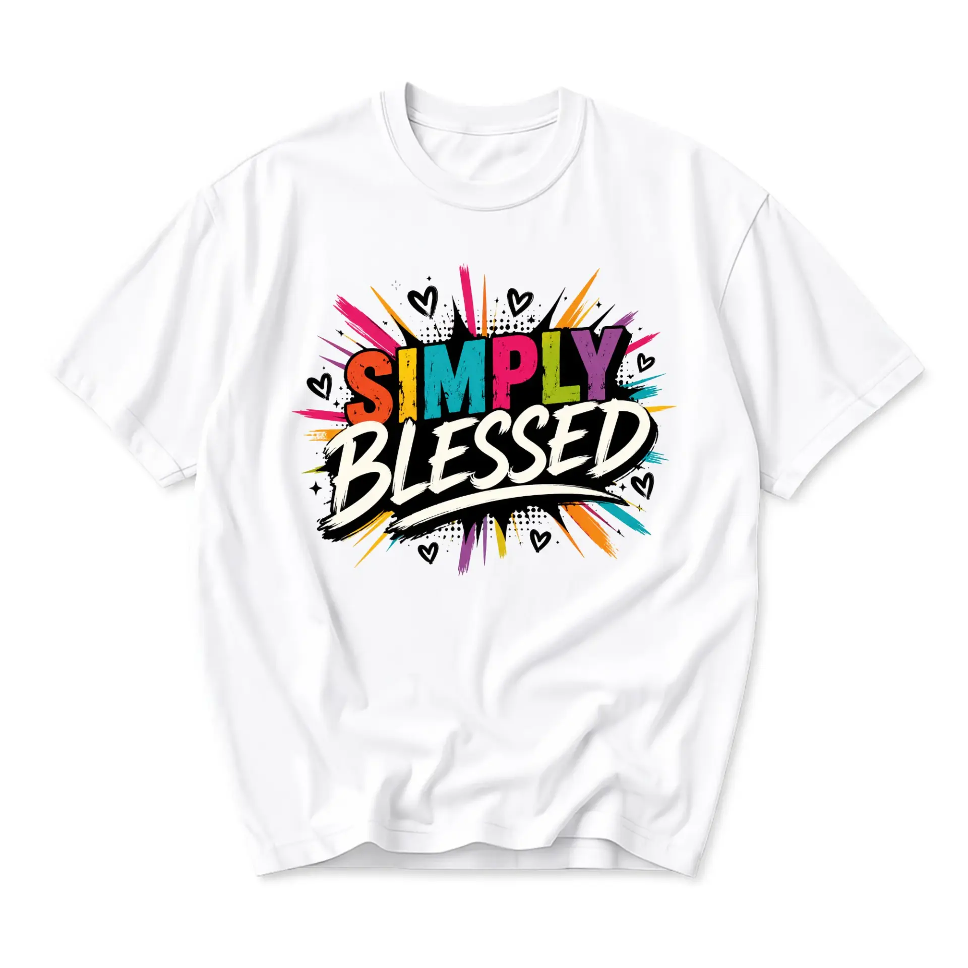Graphic Tee Simply Blessed Colorful Artistic Text Design Unisex Crew Neck Short Sleeve Cotton Casual Everyday Shirt