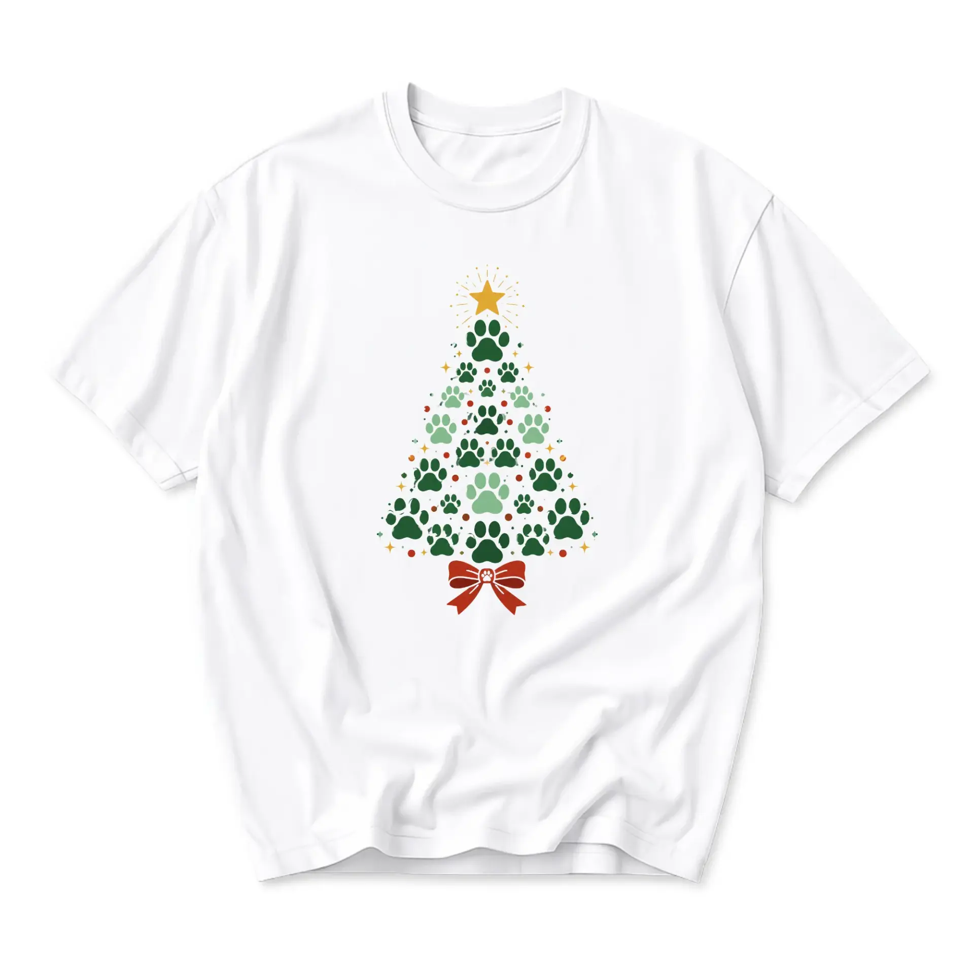 T-shirt Graphic Tee Christmas Tree Paw Print Design Unisex Crew Neck Casual