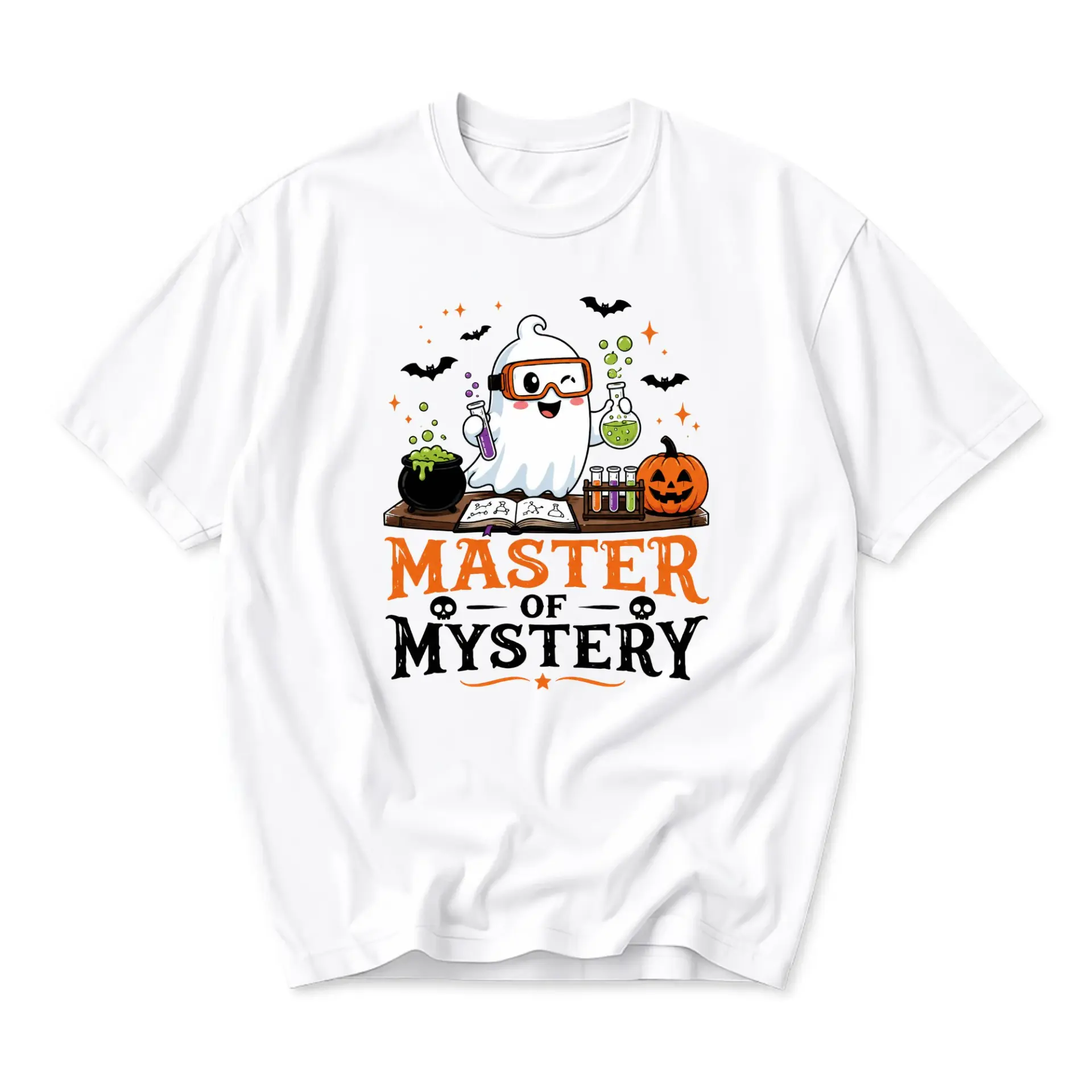 Funny Shirt Master of Mystery Cute Ghost Scientist Graphic Tee Unisex Casual Crew Neck Halloween Cotton Apparel