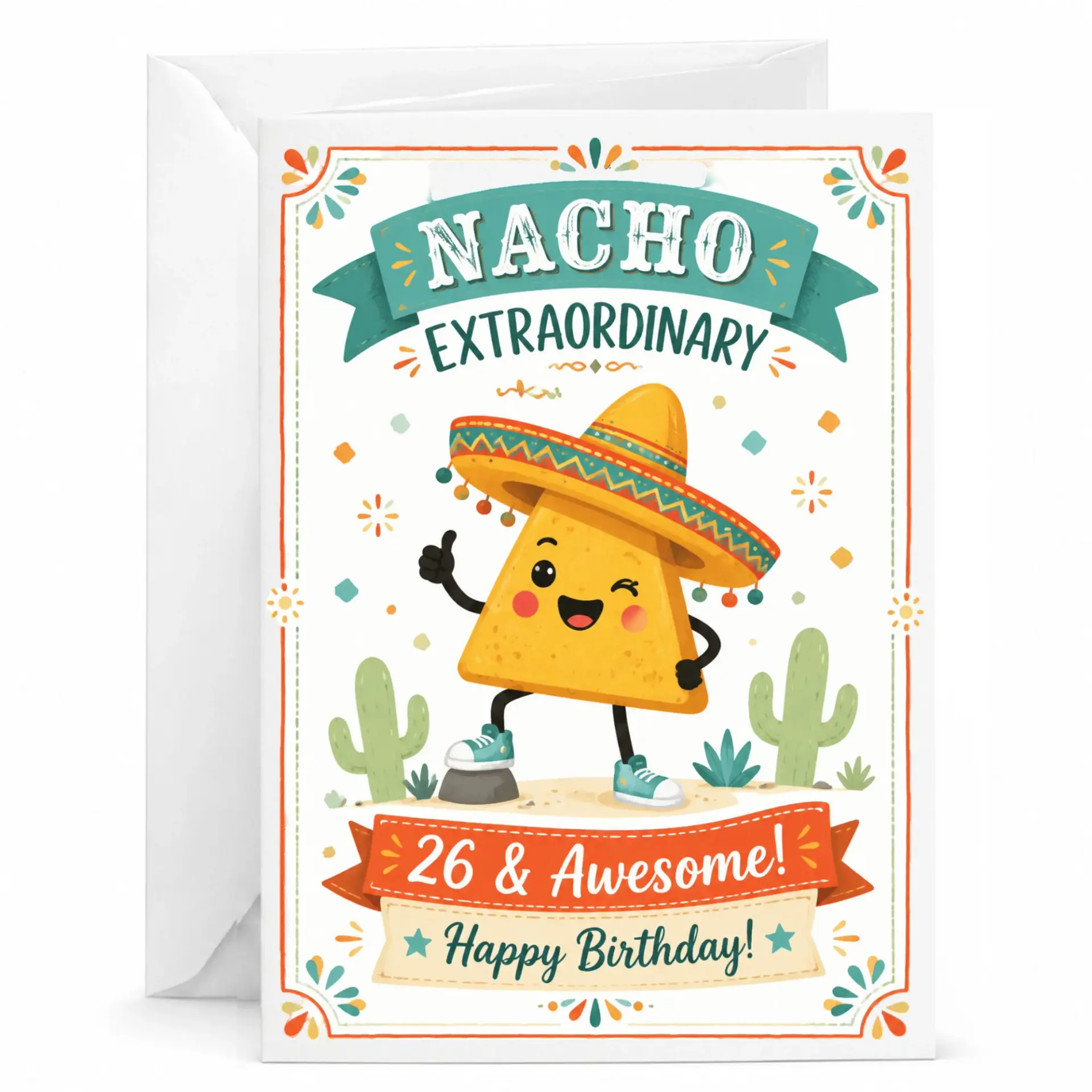 Funny Birthday Card Nacho Extraordinary 26 and Awesome Greeting Card with Envelope for Food Pun Lovers