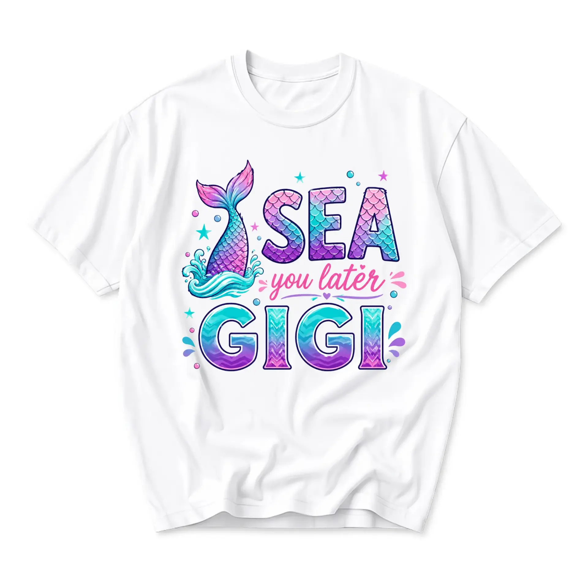 Graphic Tee Sea You Later Gigi Mermaid Tail Shirt Casual Unisex Crew Neck Top for Everyday Wear and Summer Outfits