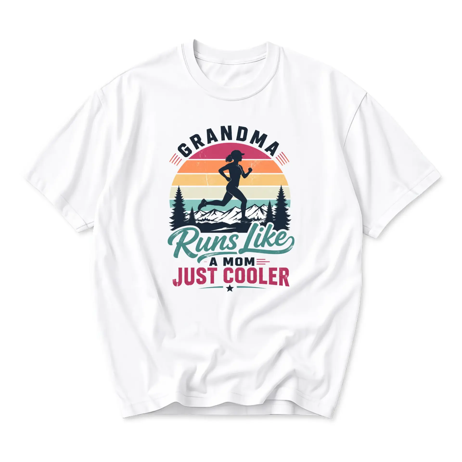Graphic Tee Grandma Runs Like a Mom Just Retro Sunset Design Unisex Crew