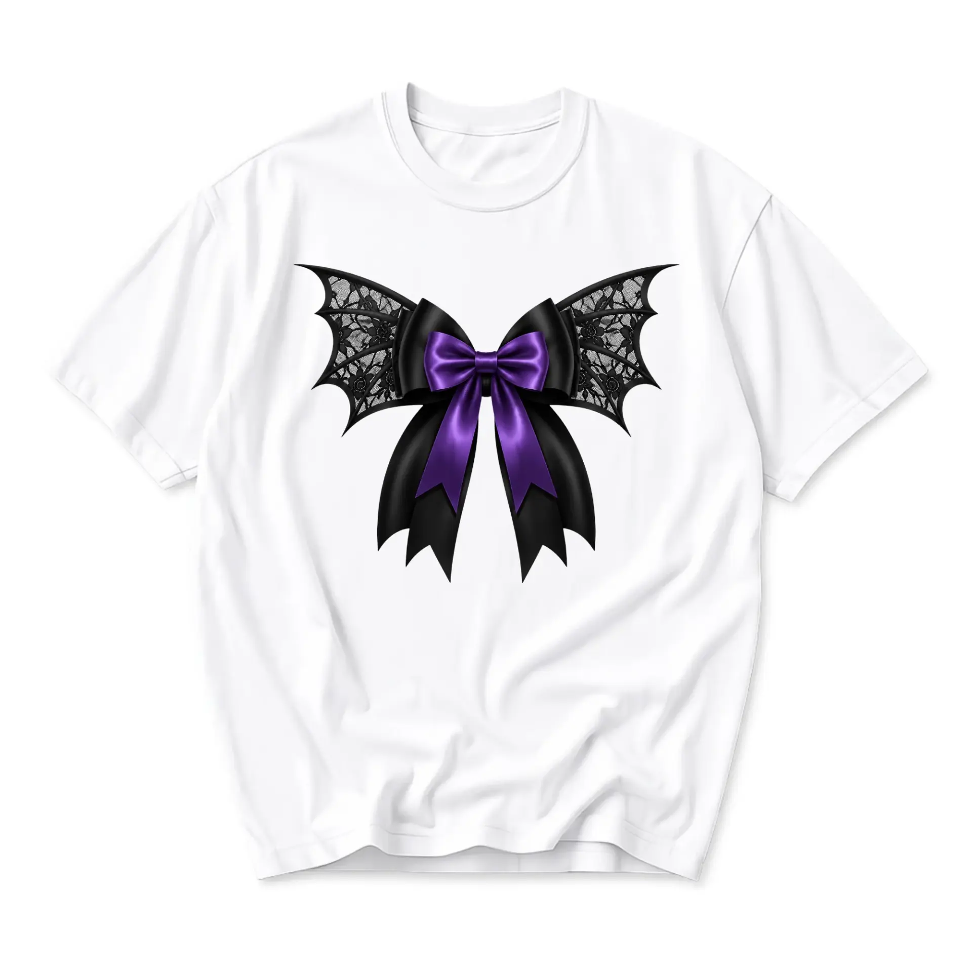 Graphic Tee Gothic Bat Wing Bow Shirt Unisex Crew Neck Top Dark Aesthetic Print Casual Everyday Fashion Apparel