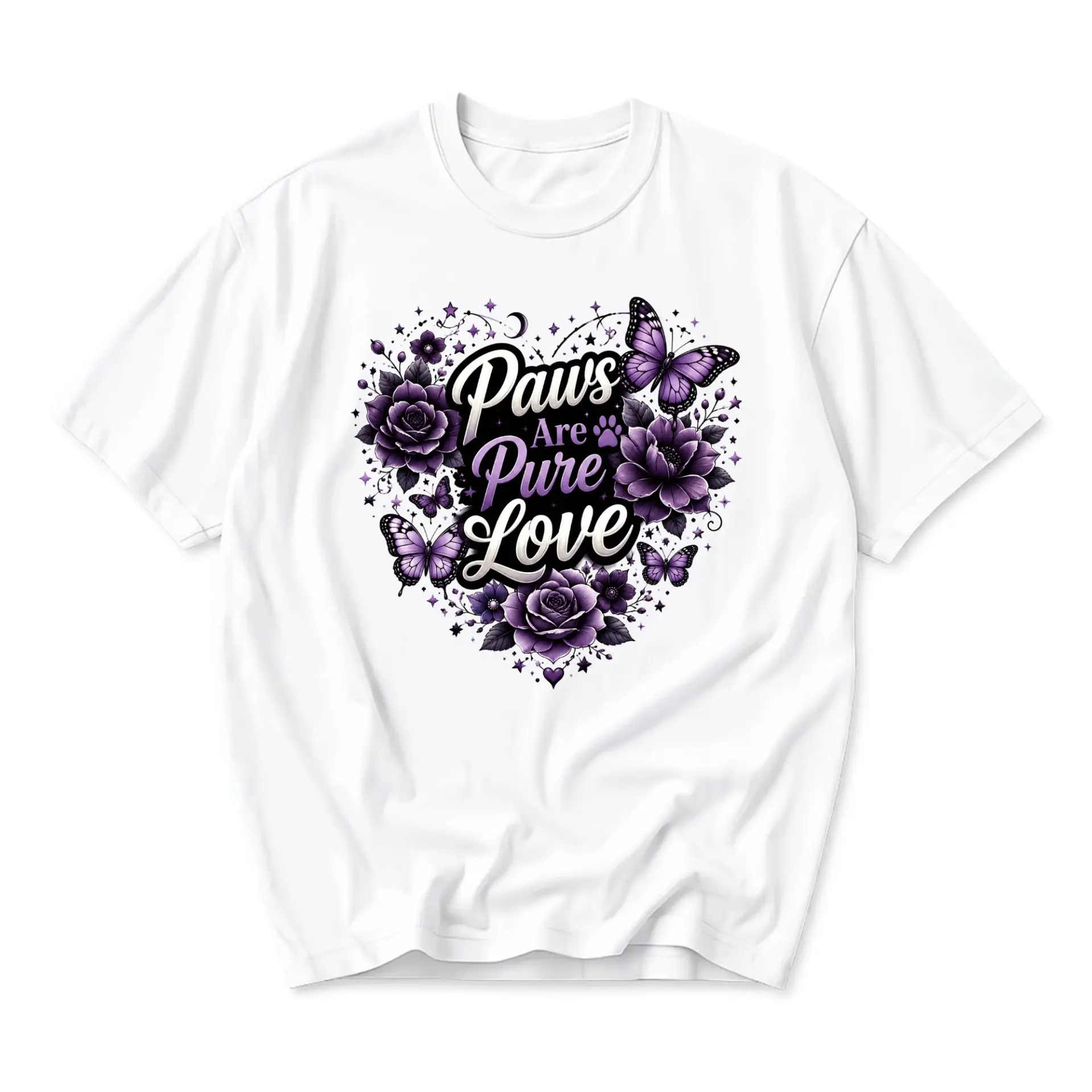Graphic Tee Paws Are Pure Love Butterfly Flower Art Casual Unisex Crewneck Short Sleeve Shirt for Everyday Comfort
