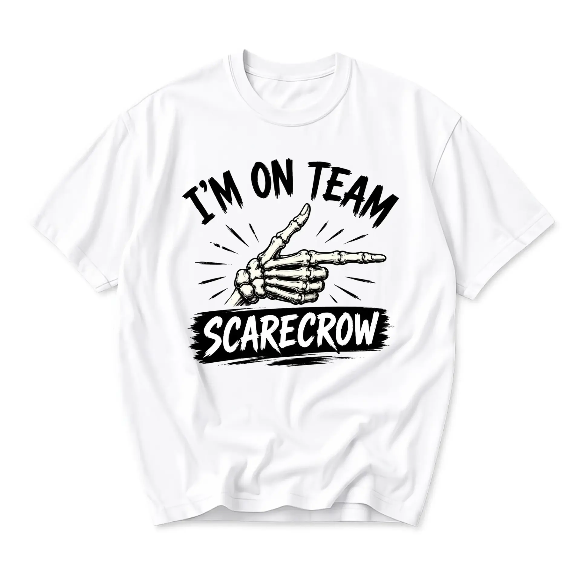 Funny Shirt I'm on Team Scarecrow Skeleton Hand Graphic Print Unisex Crew Neck Casual Everyday Short Sleeve Tee