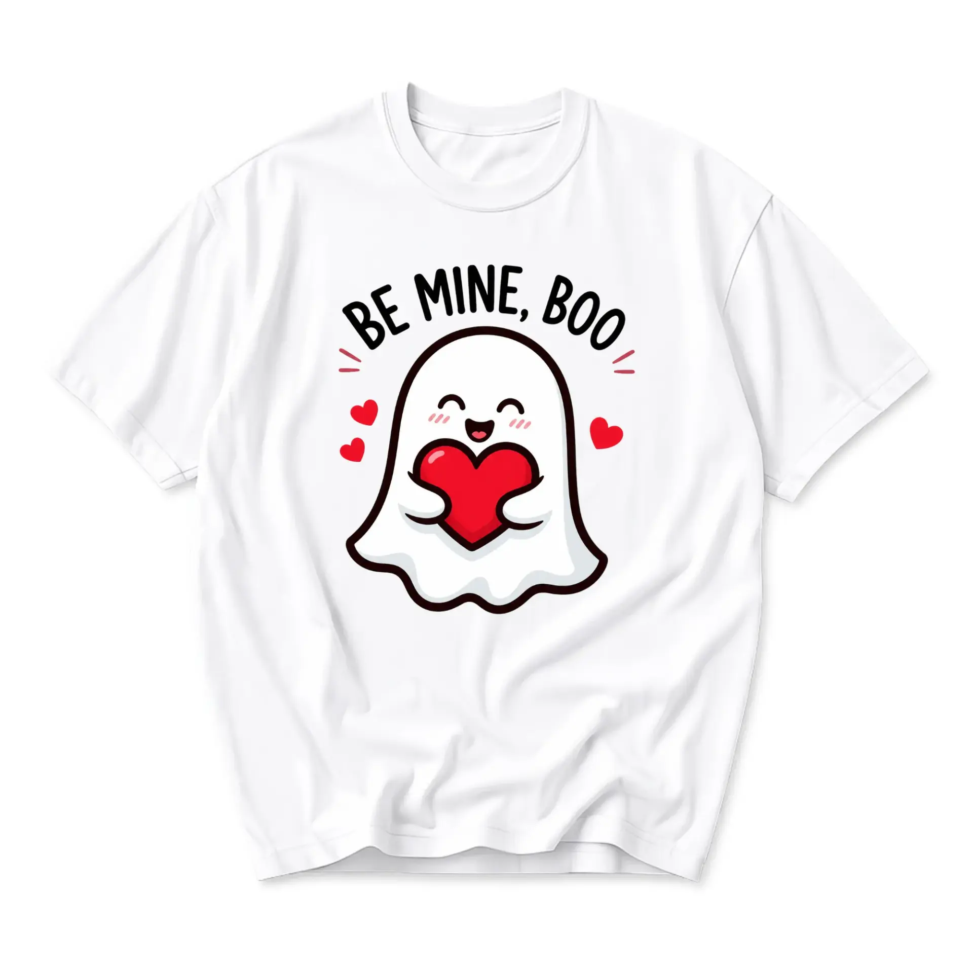 Funny Shirt Be Mine Boo Cute Ghost Graphic Tee Unisex Casual Apparel for Everyday Wear and Holiday Season Outfits