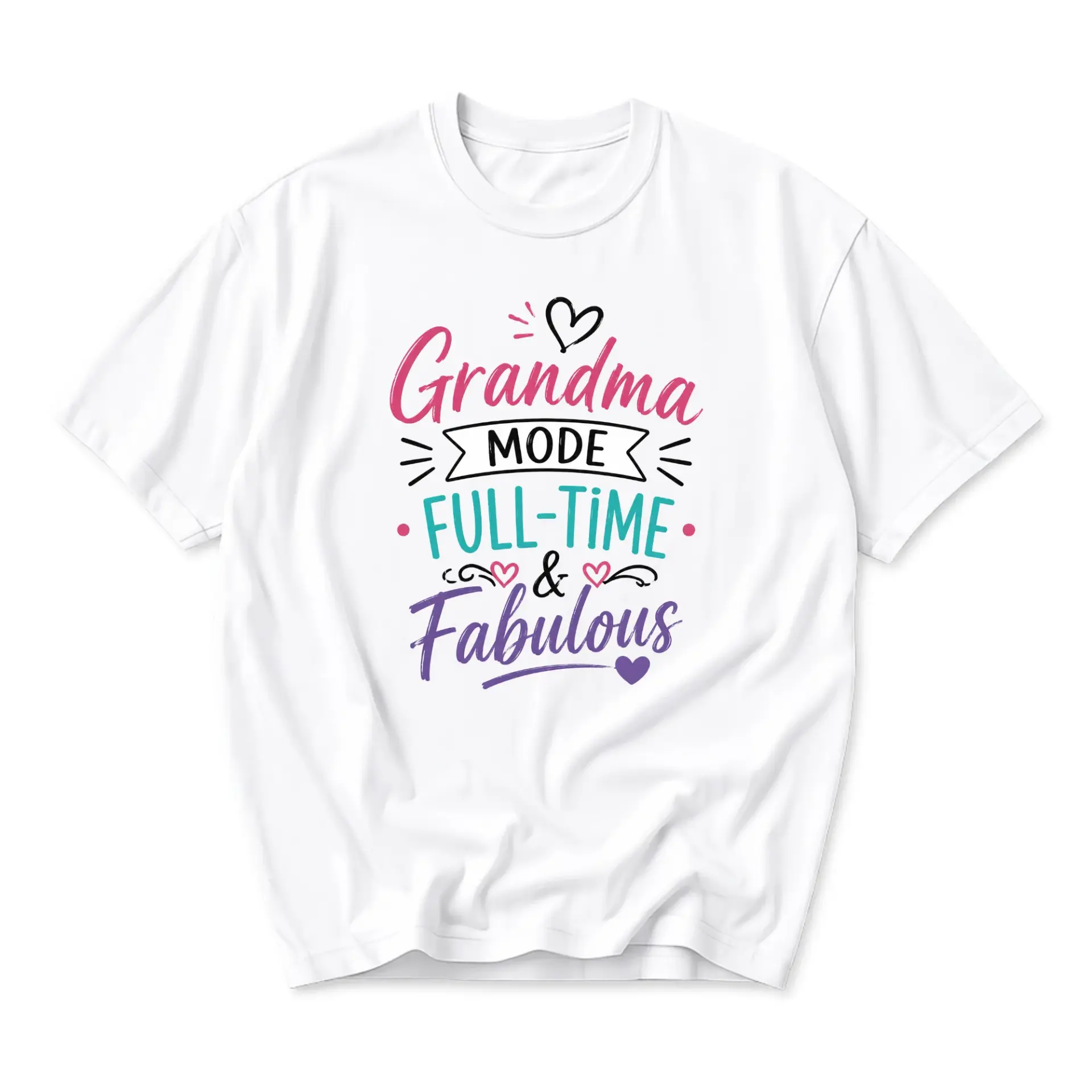 Funny Shirt Grandma Mode Full-Time and Fabulous Graphic Tee Unisex Casual Crew Neck Comfortable Cotton Blend Top