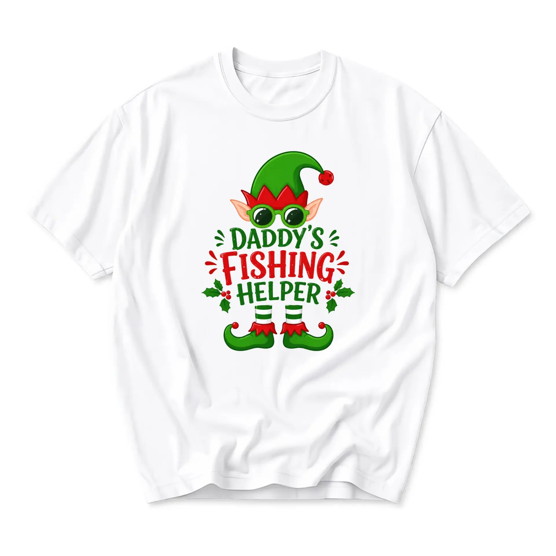 Funny Shirt Daddy's Fishing Helper Christmas Graphic Tee Holiday Seasonal