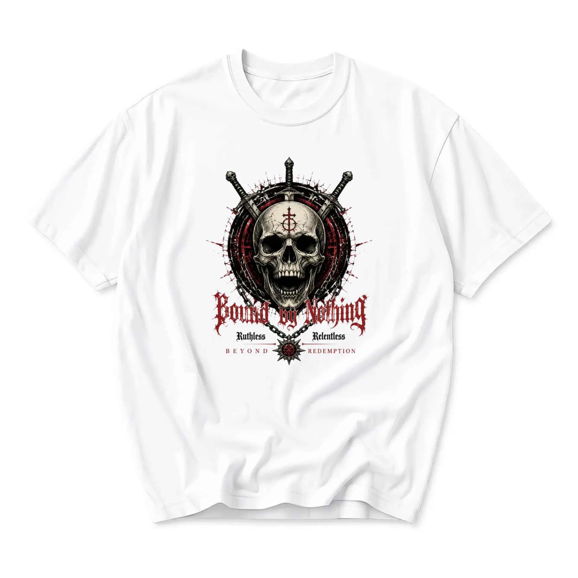 Graphic Tee Bound by Nothing Skull Sword Design Unisex Cotton Crew Neck Short Sleeve Casual Everyday Apparel