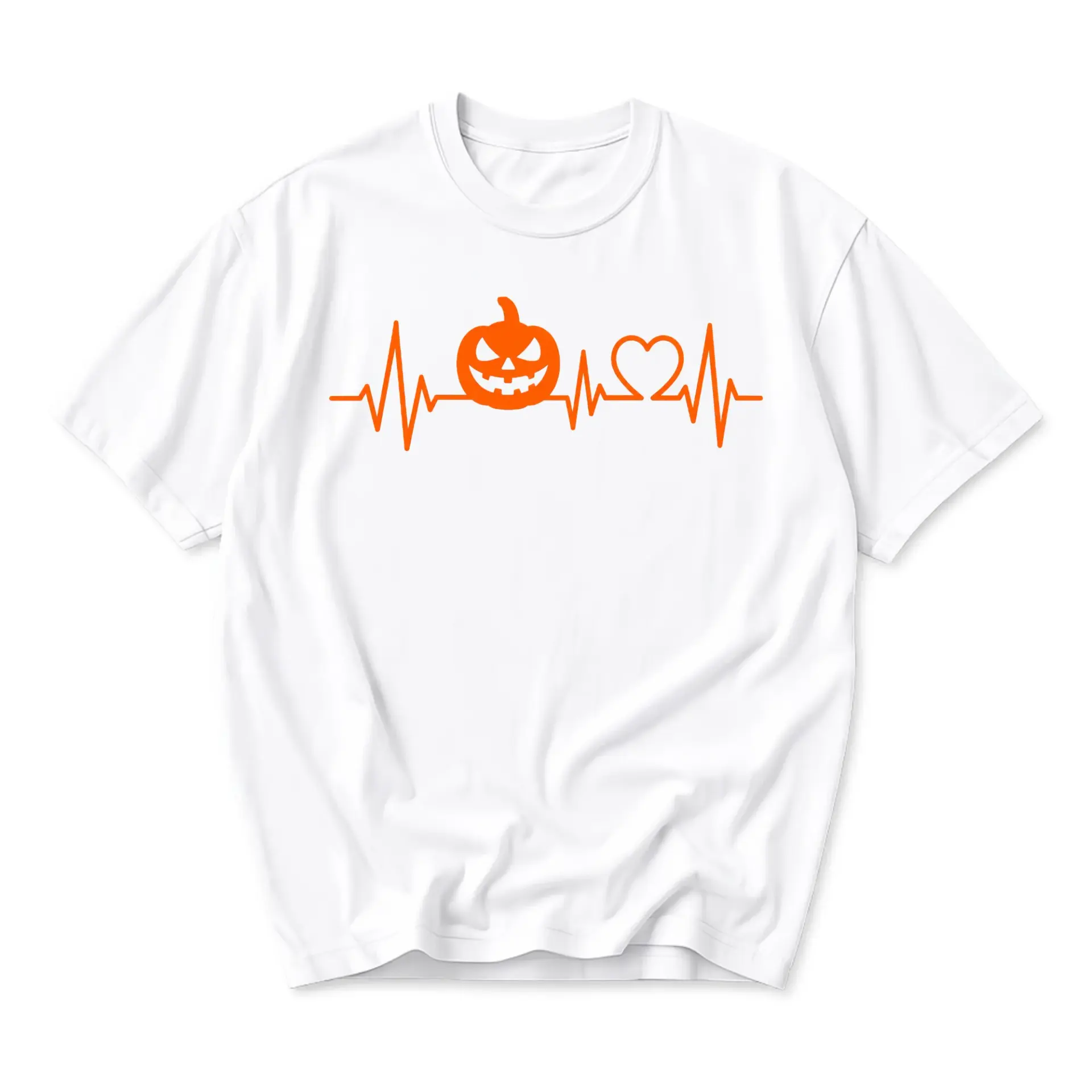 Graphic Tee Unisex Heartbeat Pumpkin Shirt Orange Halloween Festive Graphic Printed Crew Neck Casual Holiday Apparel