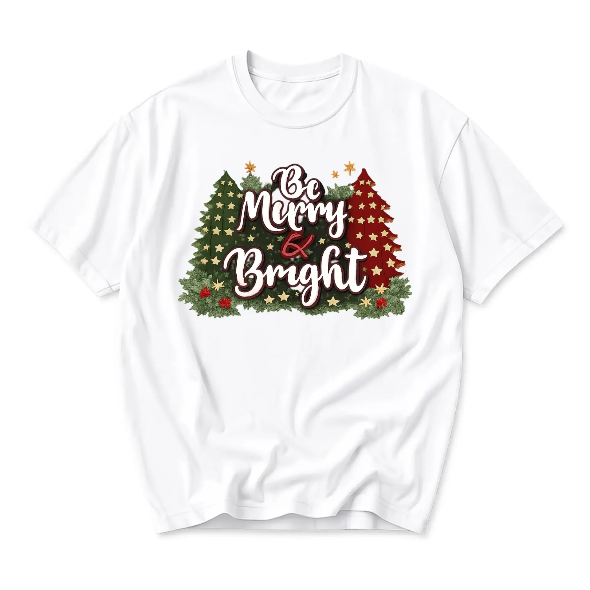 Graphic Tee Be Merry and Bright Holiday Season Unisex Crew Neck T-Shirt for