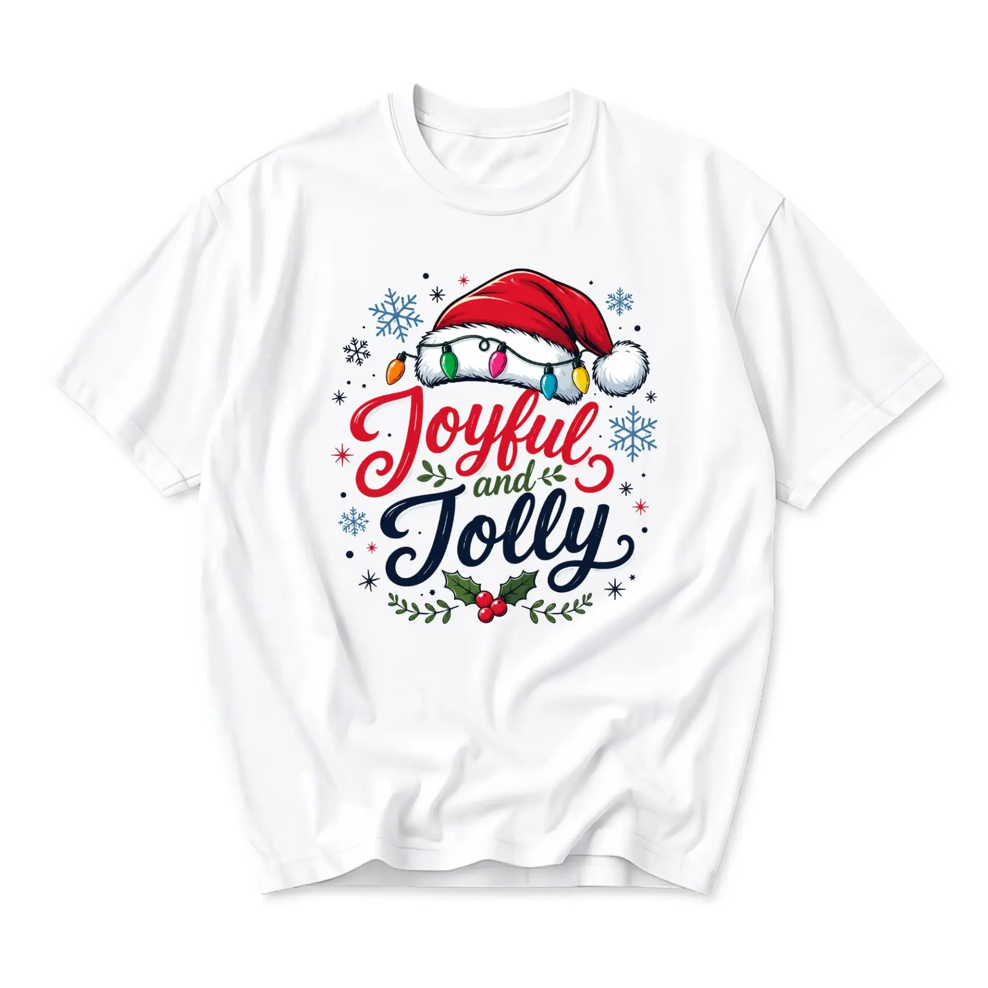 Graphic Tee Joyful and Jolly Santa Hat Christmas Holiday Shirt Soft Cotton
