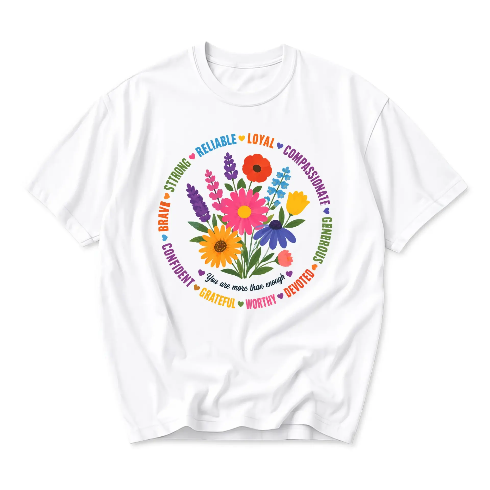 Graphic Tee Inspirational Floral Design Unisex Crew Neck Short Sleeve Shirt for Casual Everyday Outfits and Gifts