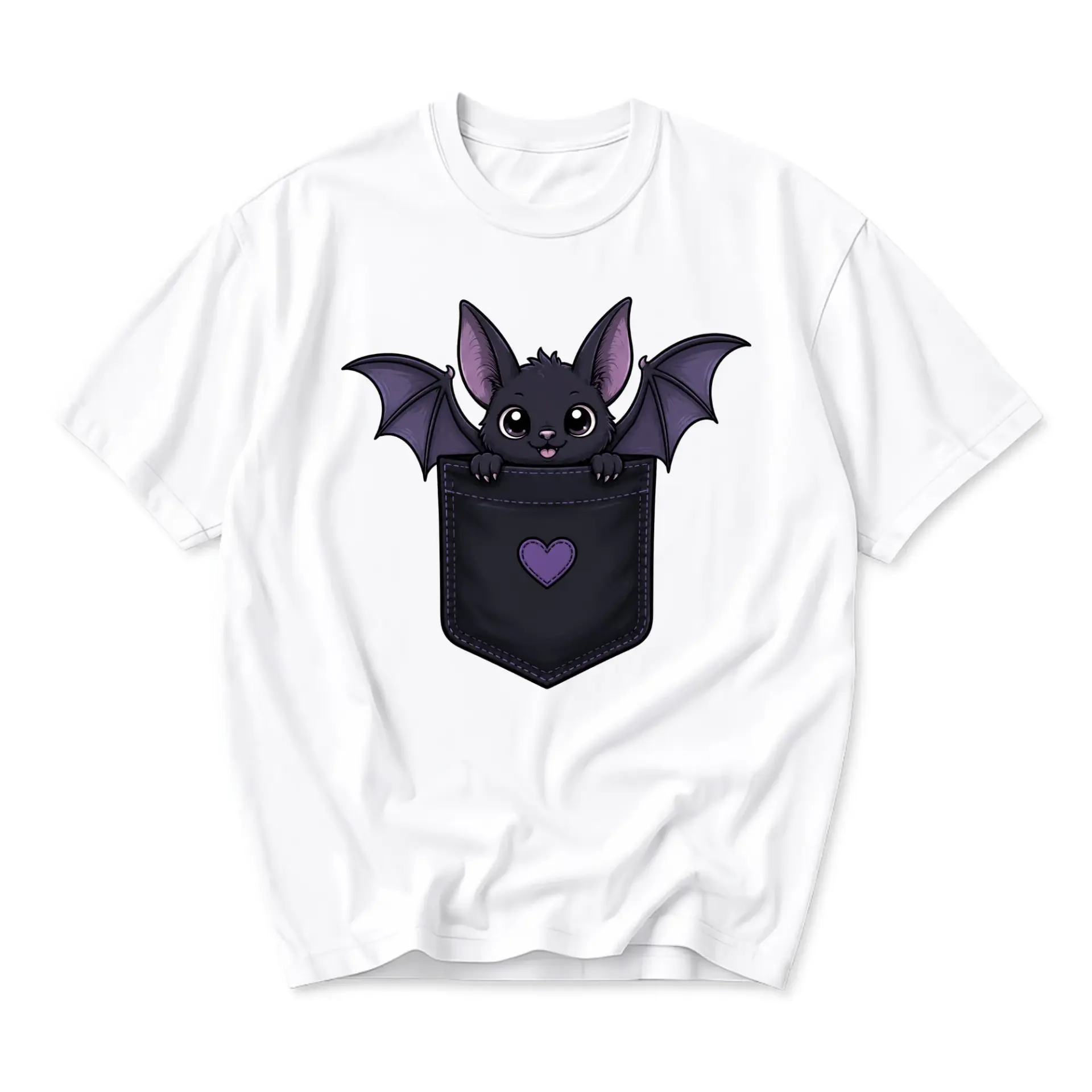 T-shirt Cute Bat in Pocket Graphic Tee Unisex Crew Neck Casual Everyday Top for Animal Lovers Gothic Style Clothing