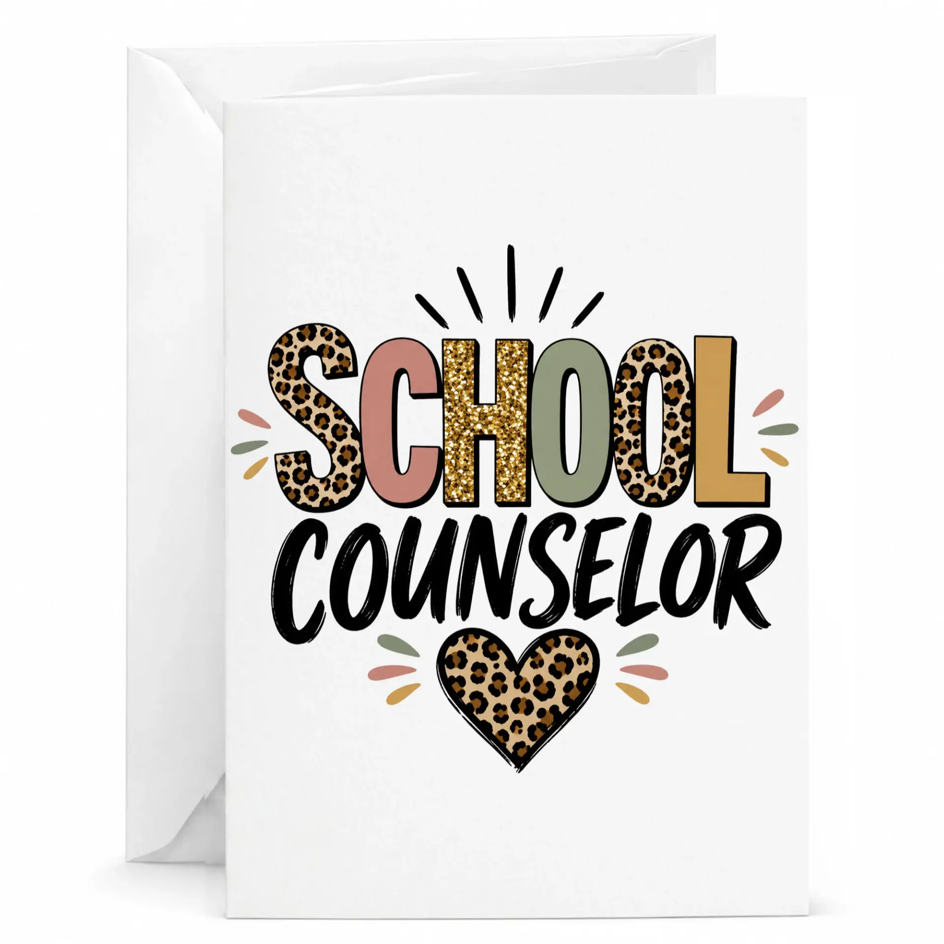 Personalized School Greeting Card with Leopard Print Heart Design