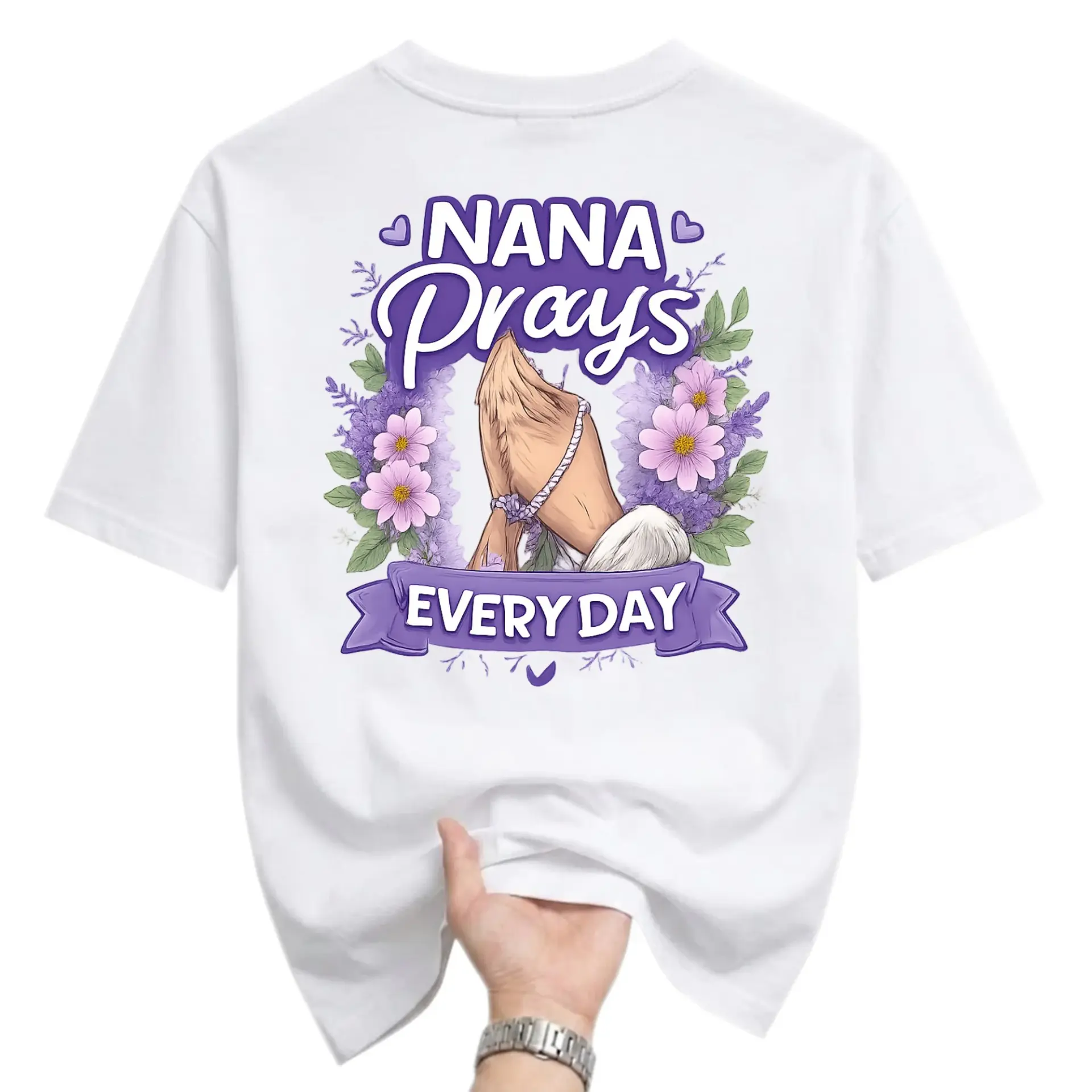 Graphic Tee Nana Prays Every Day Floral Design Unisex Cotton Crew Neck T-Shirt Casual Religious Inspirational Top