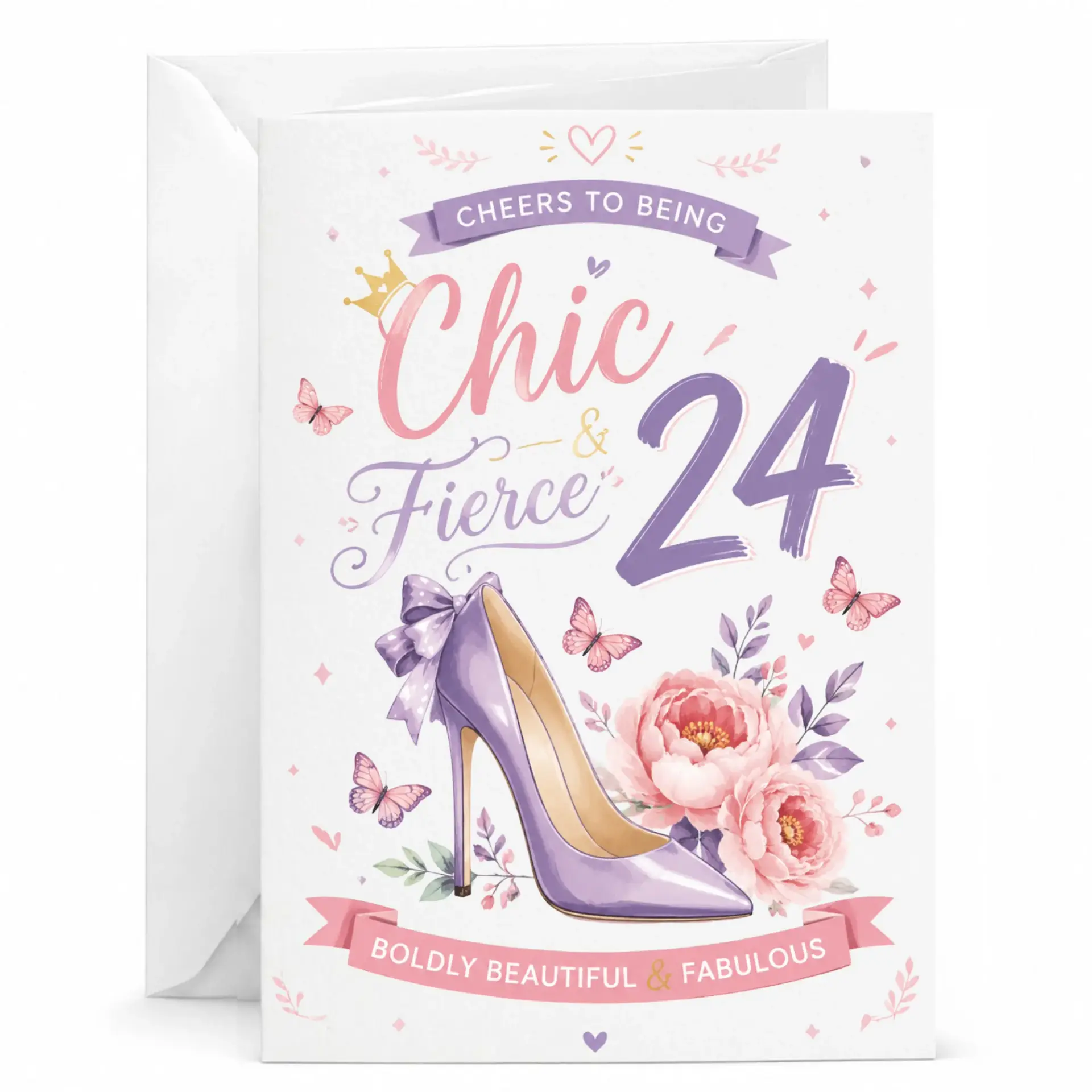 Birthday Card Chic and Fierce 24 Years Old Greeting Card Featuring Elegant High Heel Shoe and Floral Design