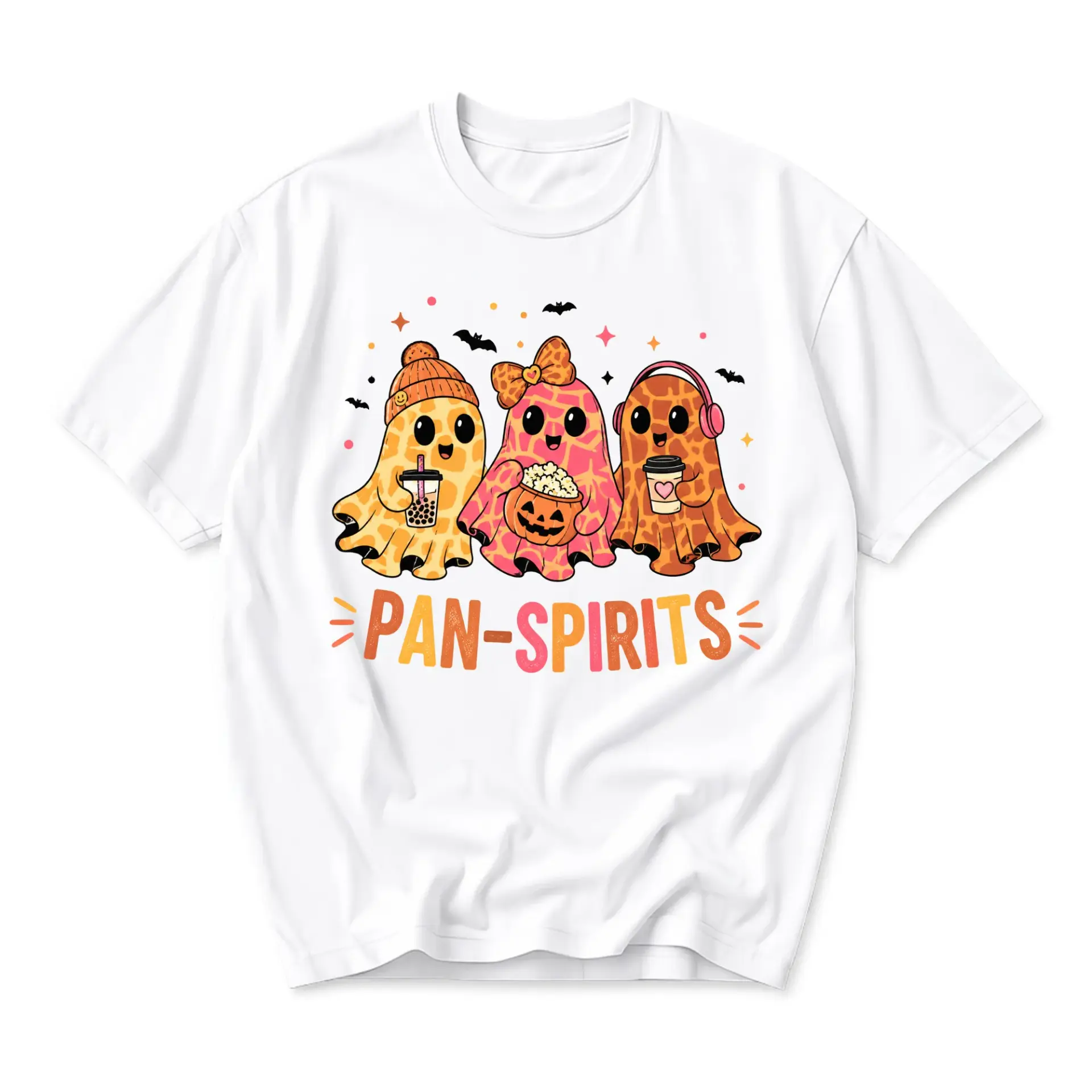 Funny Shirt Pan-Spirits Graphic Tee Cute Autumn Ghost Print Unisex Casual Crew Neck Soft Cotton Blend Summer Top