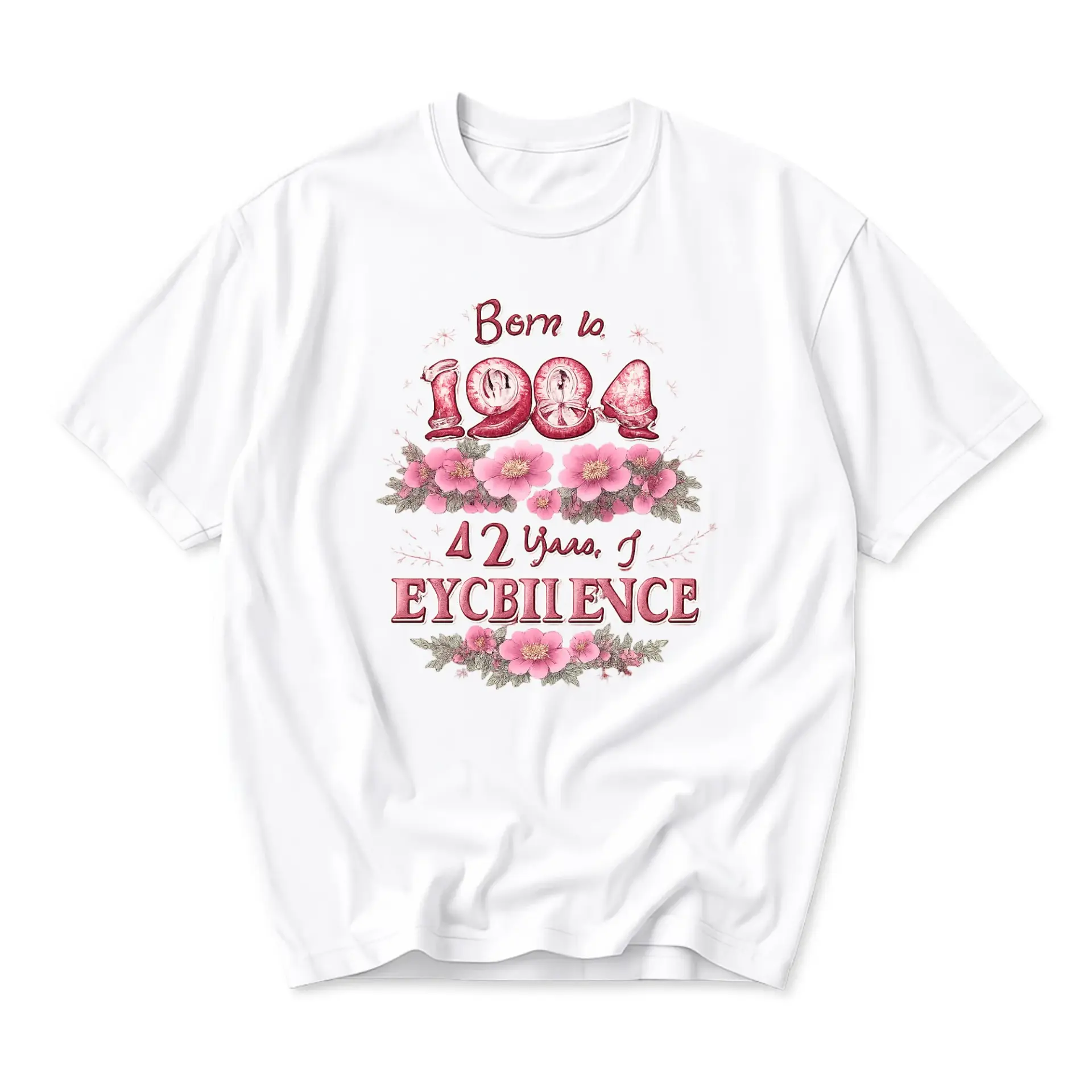 Funny Shirt Born in 1984 42 Years of Floral Graphic Tee Casual Unisex Crew Neck Top Birthday Anniversary