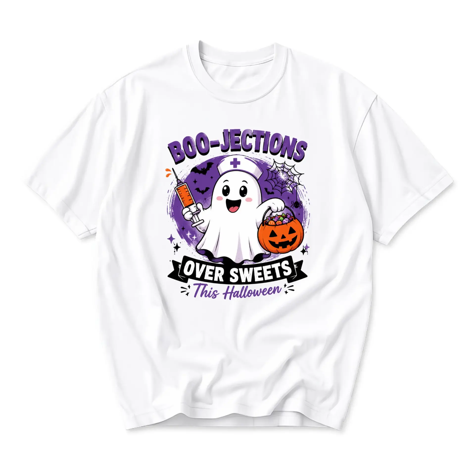 Funny Shirt Boo-Jections over Sweets This Halloween Graphic Tee Unisex Crew Neck Casual Cotton Blend Apparel