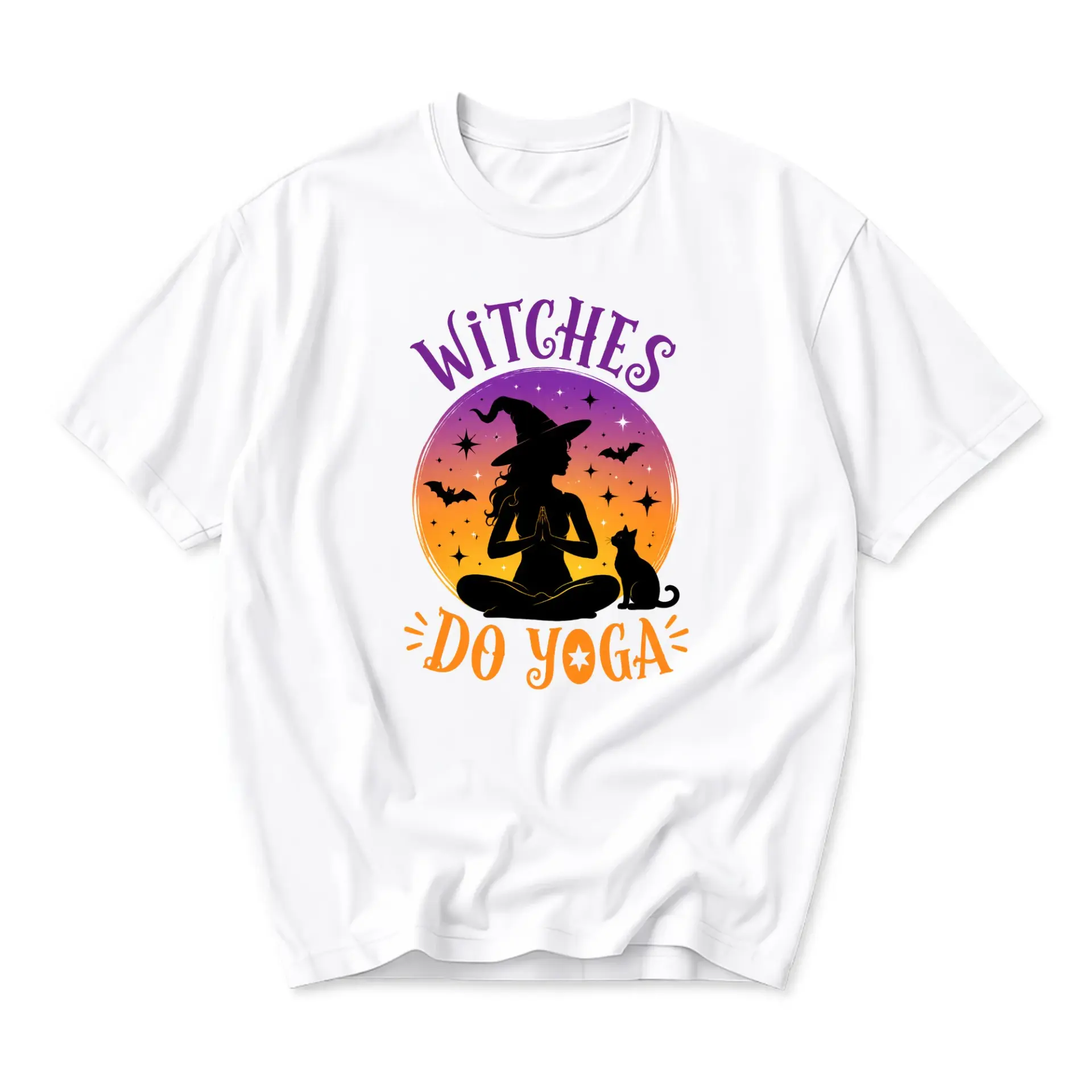 Graphic Tee Witches Do Yoga Shirt Unisex Crew Neck Cotton Casual Short Sleeve Apparel for Everyday Humor Statement