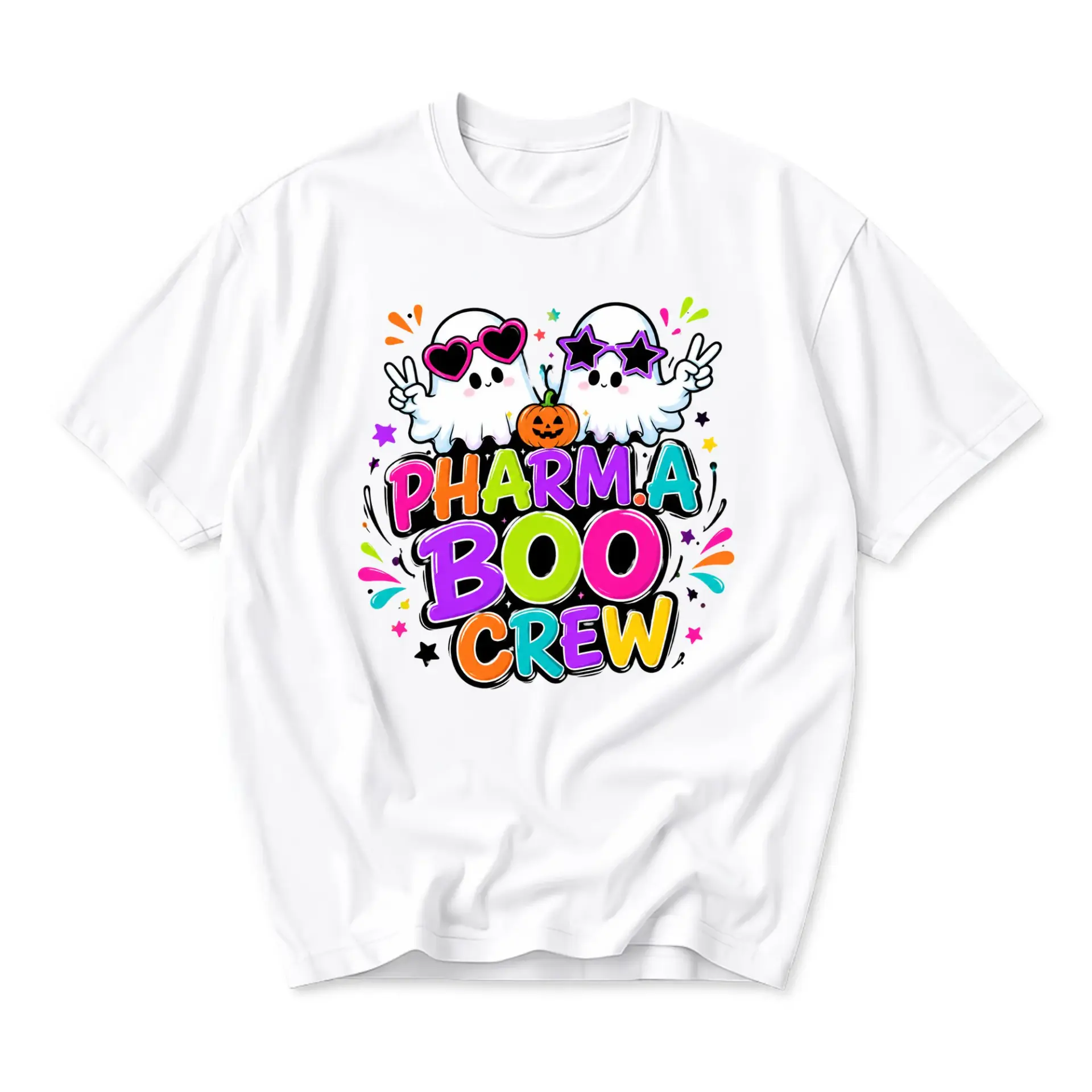 Graphic Tee Pharm-A-Boo Crew Halloween Shirt Funny Pharmacist Pumpkin Ghost Design Unisex Cotton Casual Crew Neck Top