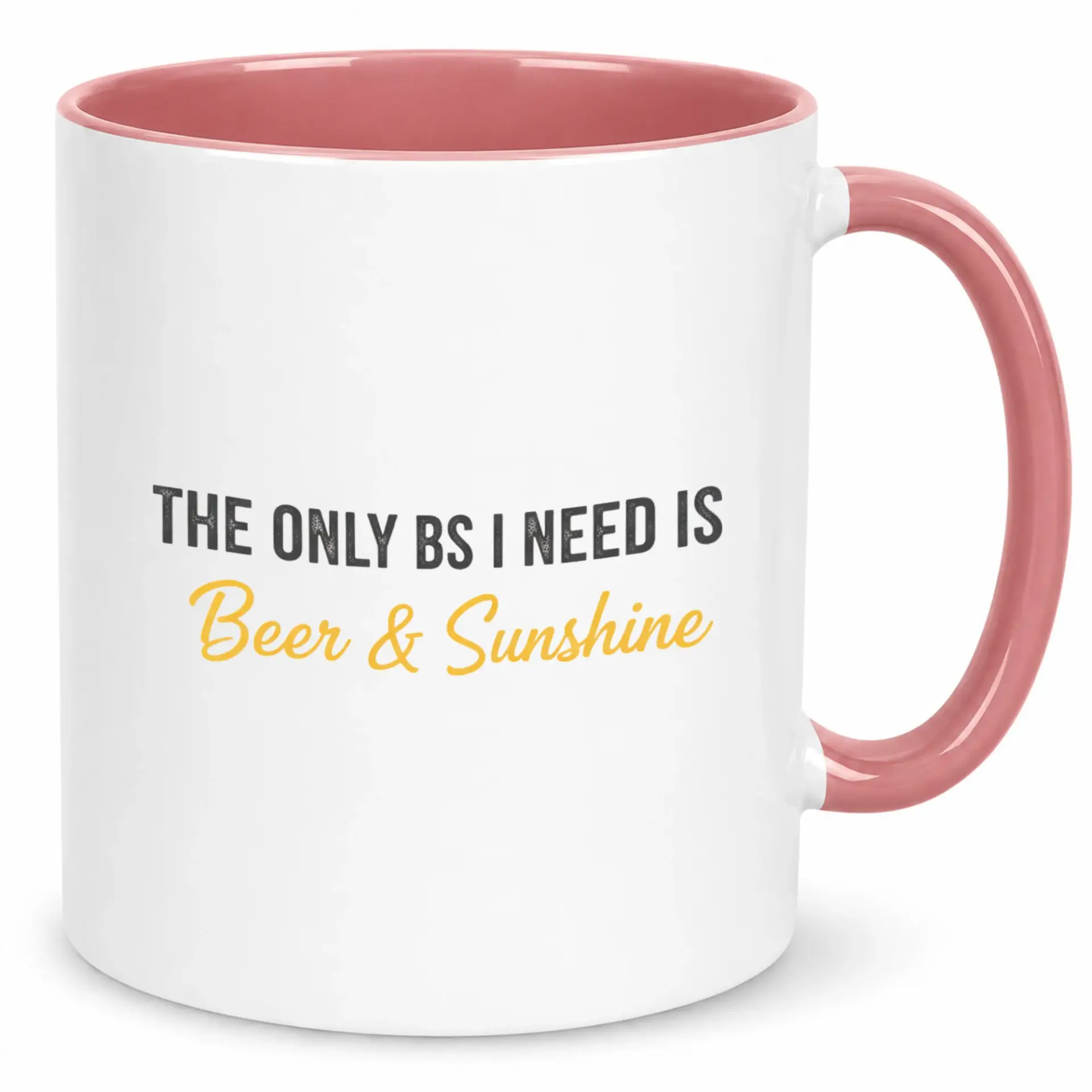 Funny Beer & Sunshine Ceramic Coffee Mug, Humorous Drinkware for Relaxation, Novelty 11oz or 15oz Cup for Friends & Coworkers, White and Pink