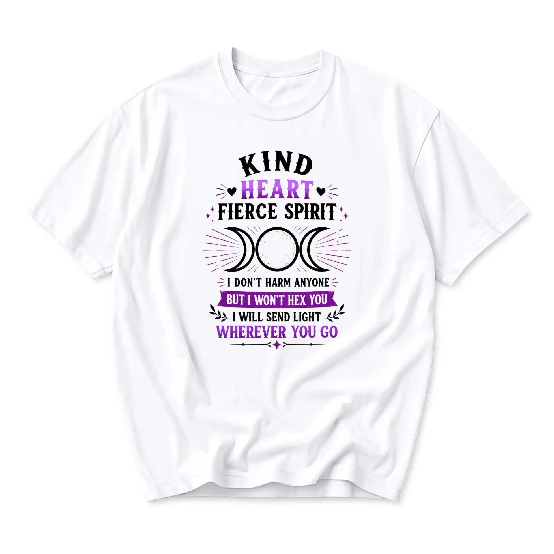 Graphic Tee Kind Heart Fierce Spirit Celestial Moon Design Unisex Short Sleeve Crew Neck Casual Cotton Blend Shirt