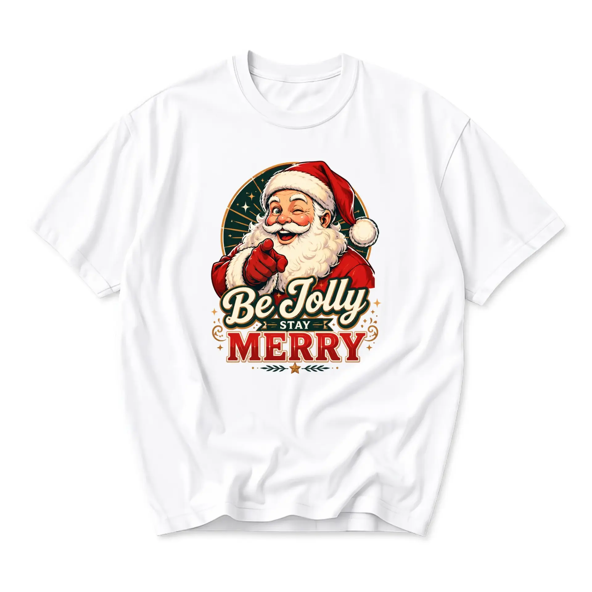 Graphic Tee Be Jolly Stay Merry Holiday Santa Claus Art Print Unisex Crew Neck Casual Short Sleeve Cotton Shirt