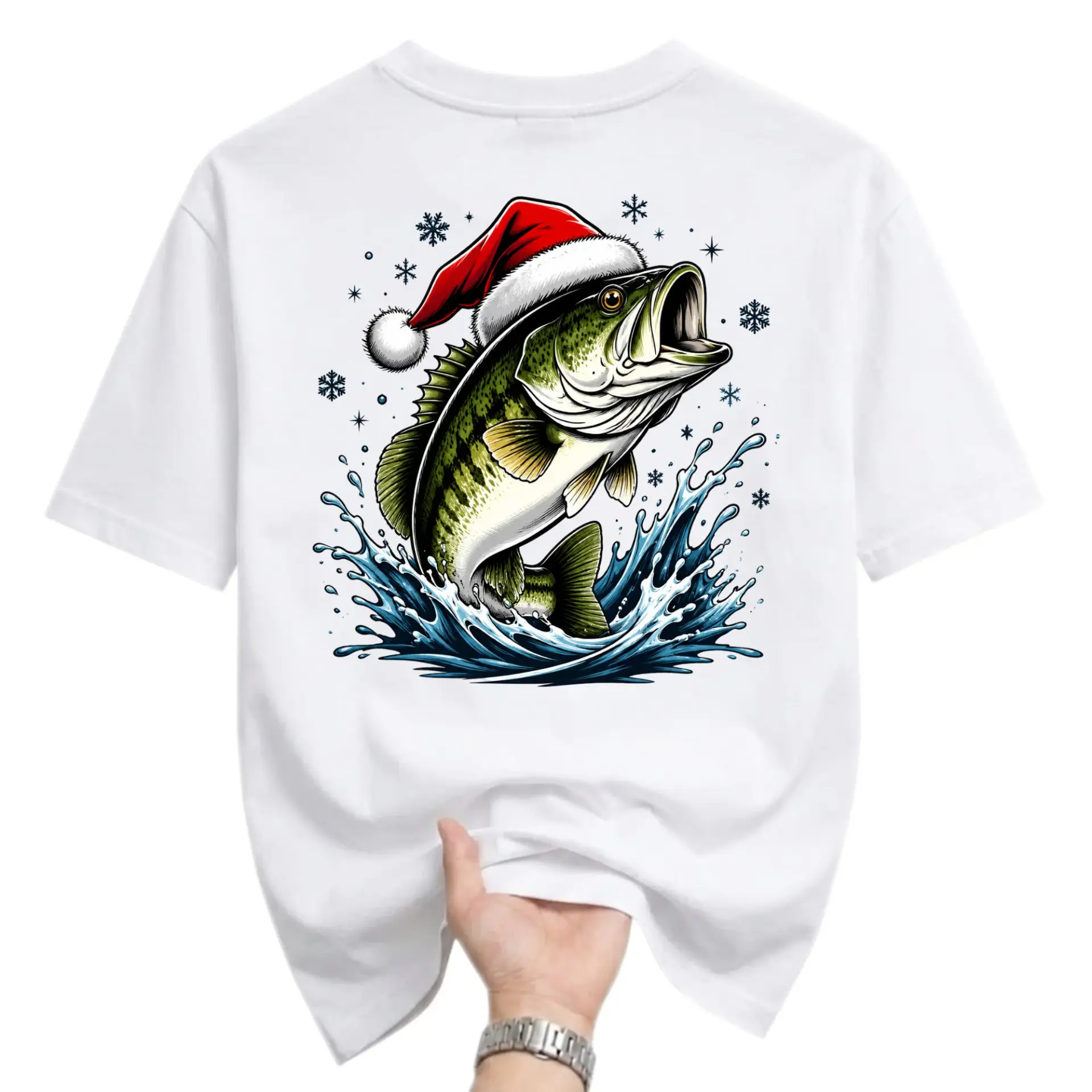 Graphic Tee Christmas Fishing T-Shirt Festive Holiday Sport Wear Unisex