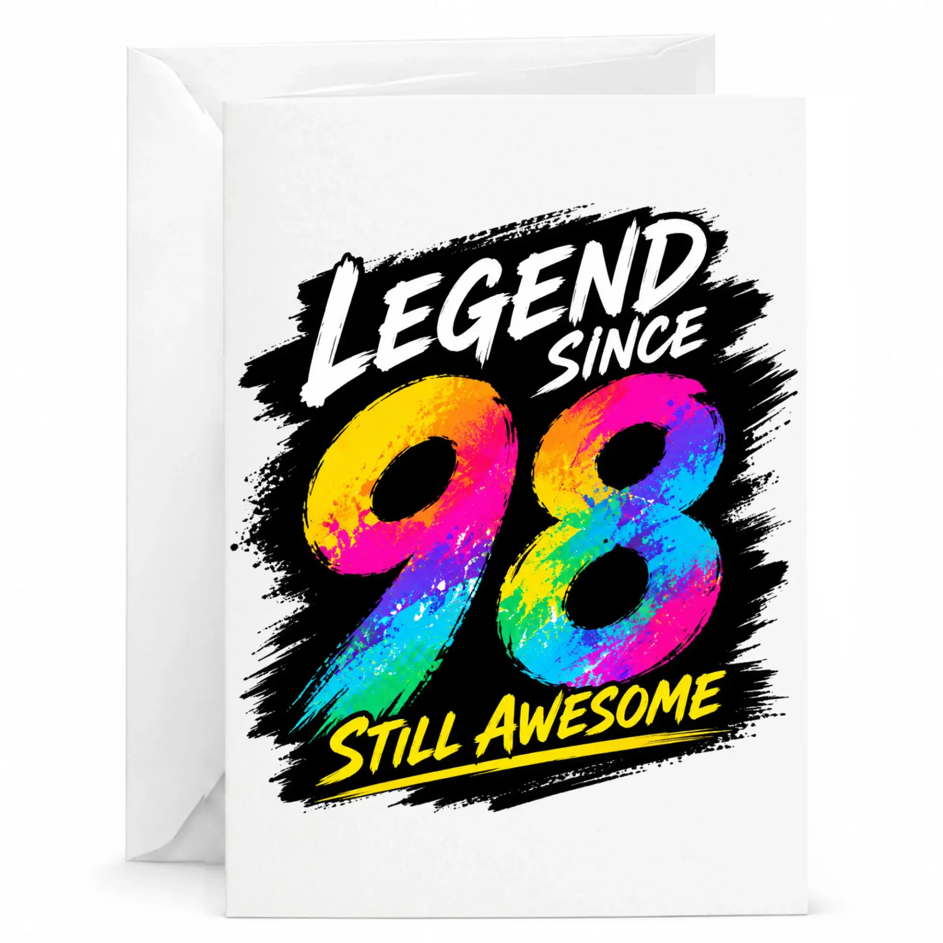 Birthday Card Legend Since 98 Still Awesome Colorful Typography Greeting Card for Milestone Birthday Celebrations