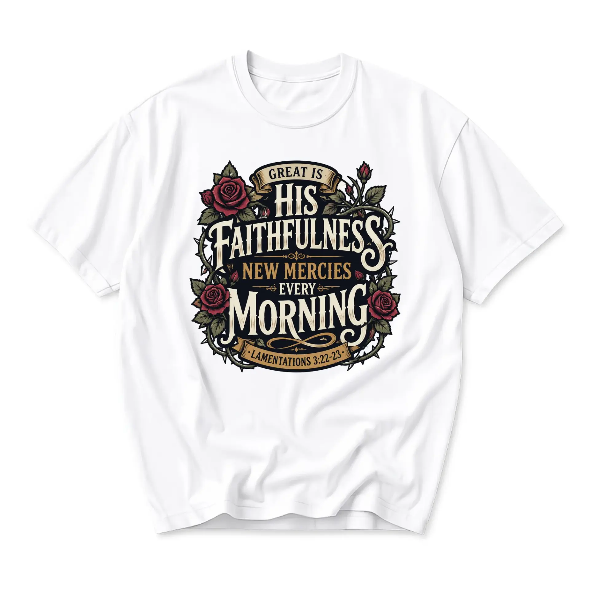 Graphic Tee Unisex Religious Quote Shirt with Floral Rose Art Comfortable Cotton Everyday Casual Crew Neck Top
