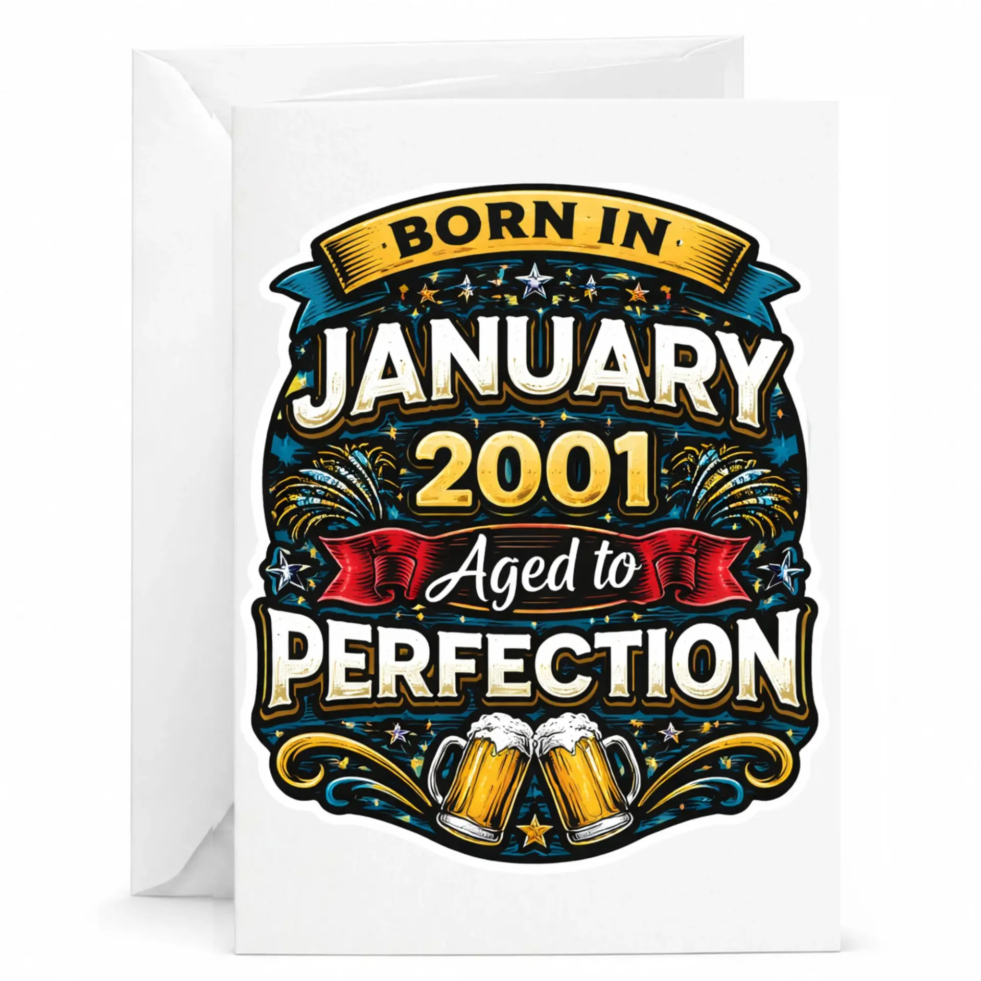 Birthday Card Born in January 2001 Aged to Perfection Vintage Style Beer Themed Greeting Card for Birthday Celebration