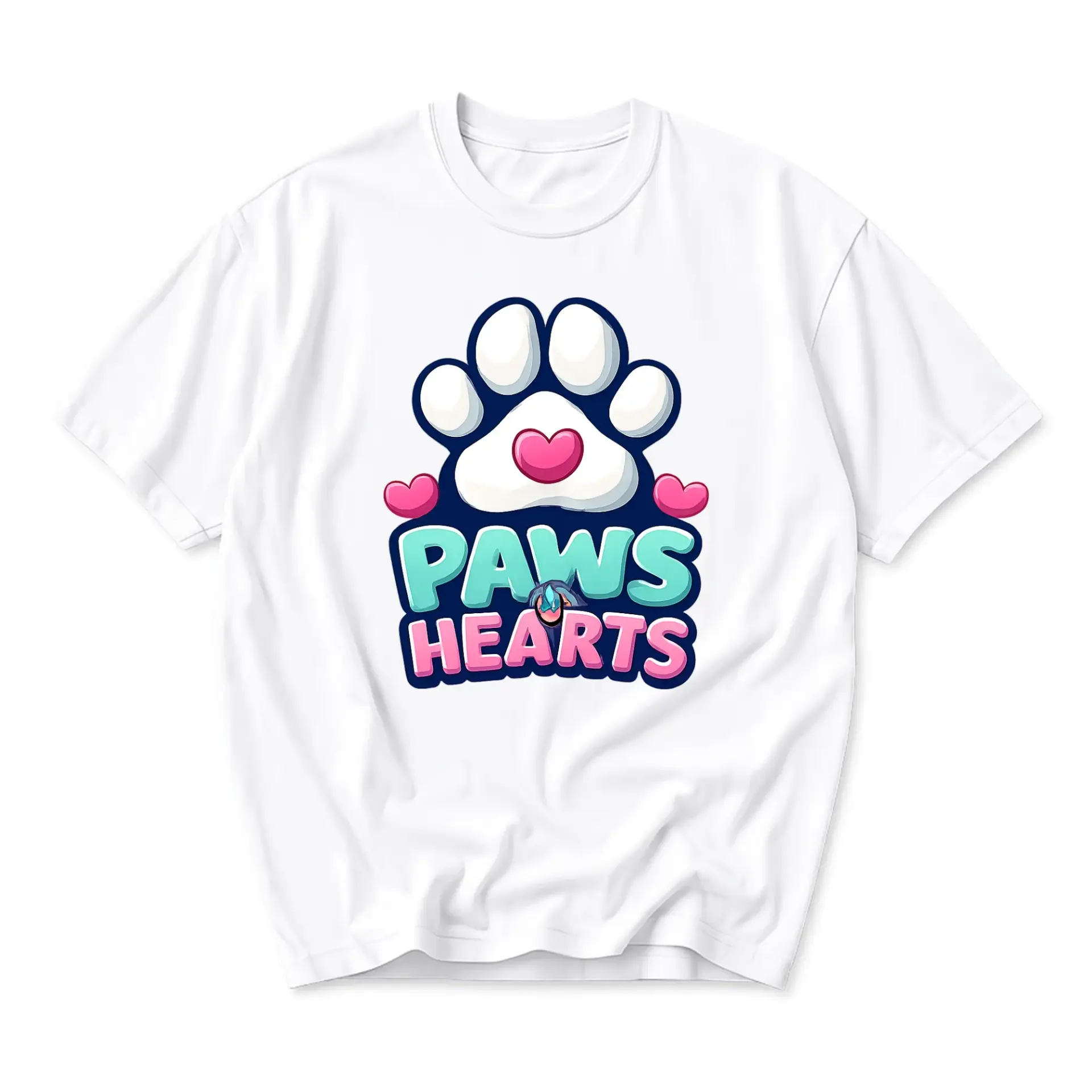 Graphic Tee Paws Hearts Cute Illustration Print Short Sleeve Unisex Crew