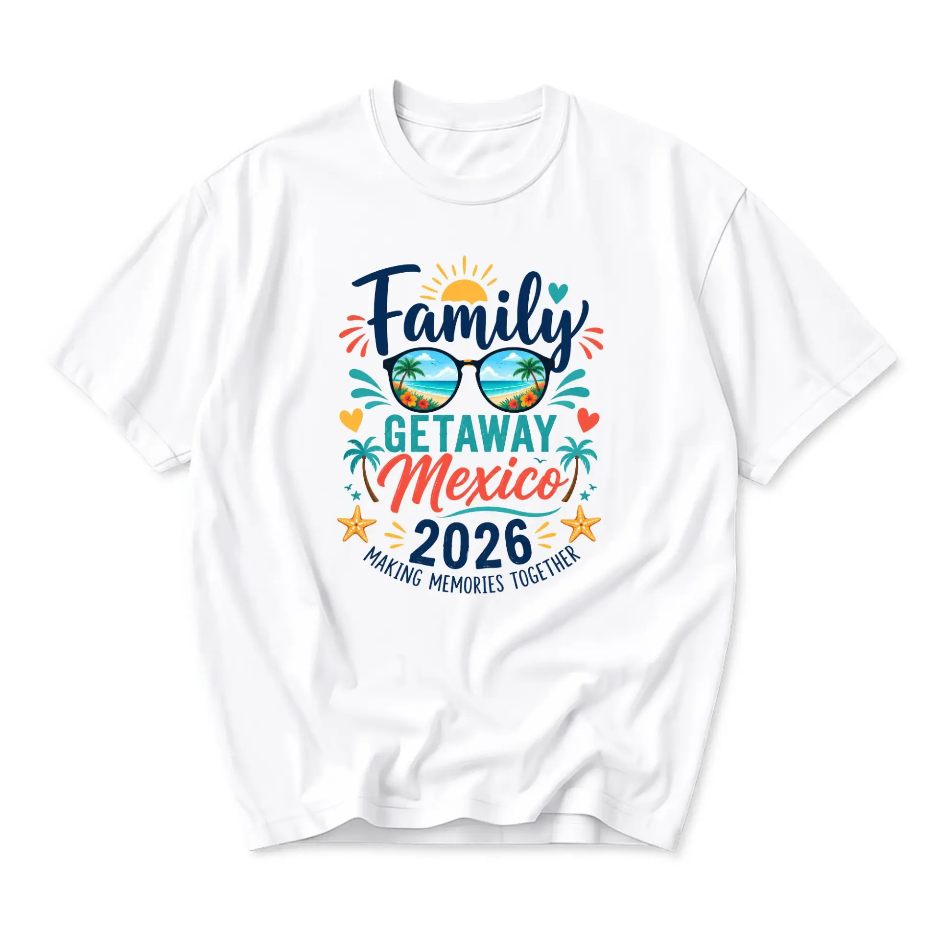 Graphic Tee Family Getaway Mexico 2026 Vacation Shirt Unisex Crew Neck Apparel for Casual Summer Travel Outfits White