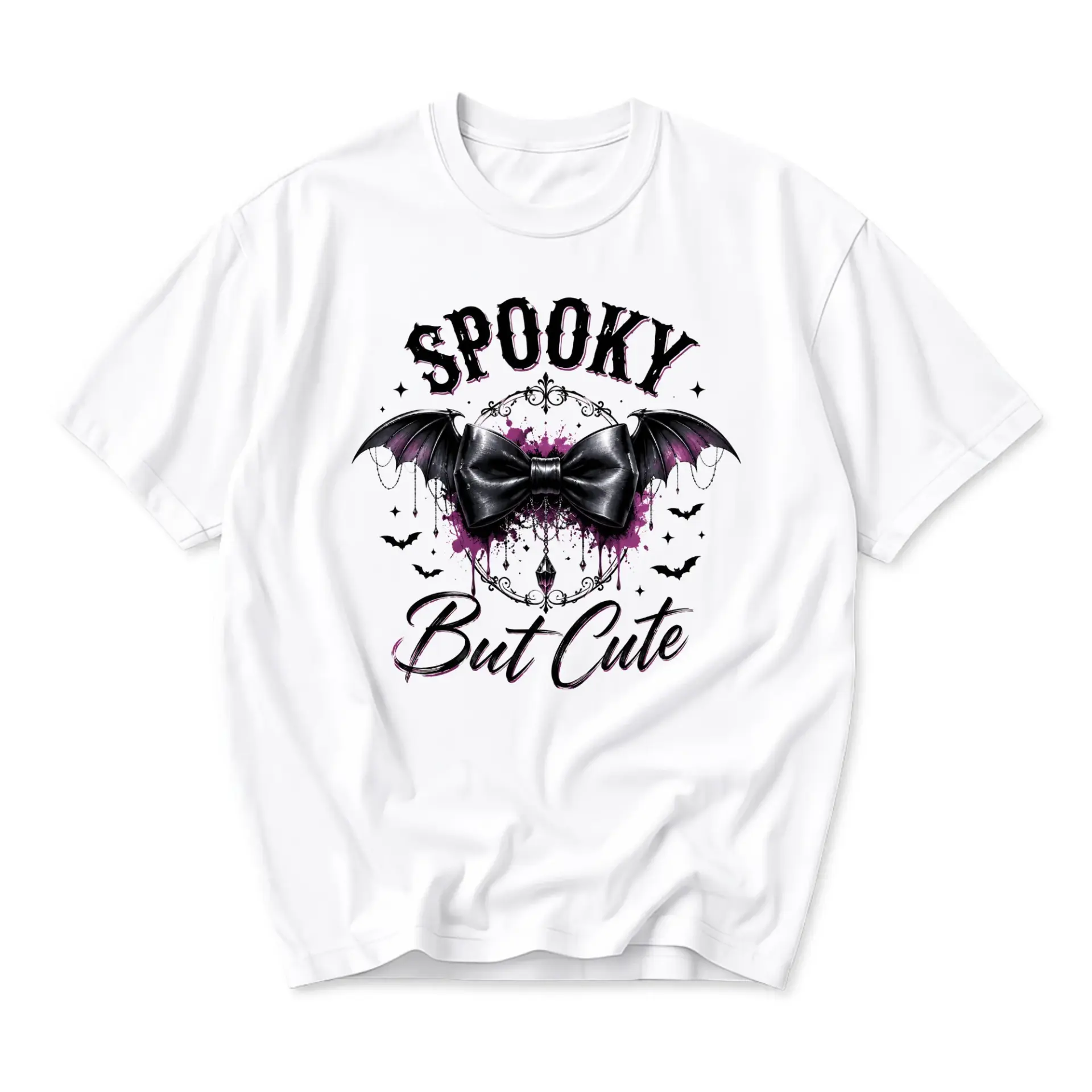Funny Shirt Spooky but Cute Bat Bow Graphic Tee Unisex Casual Apparel for Everyday Wear and Seasonal Holiday Outfits