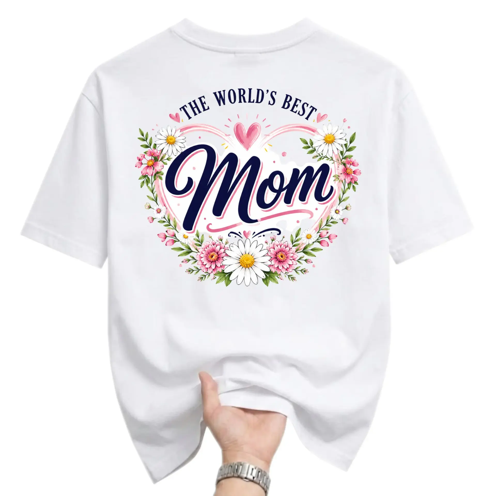 Graphic Tee the World's Best Mom Floral Design Unisex Crew Neck Soft Cotton Casual Apparel Everyday Comfortable Shirt