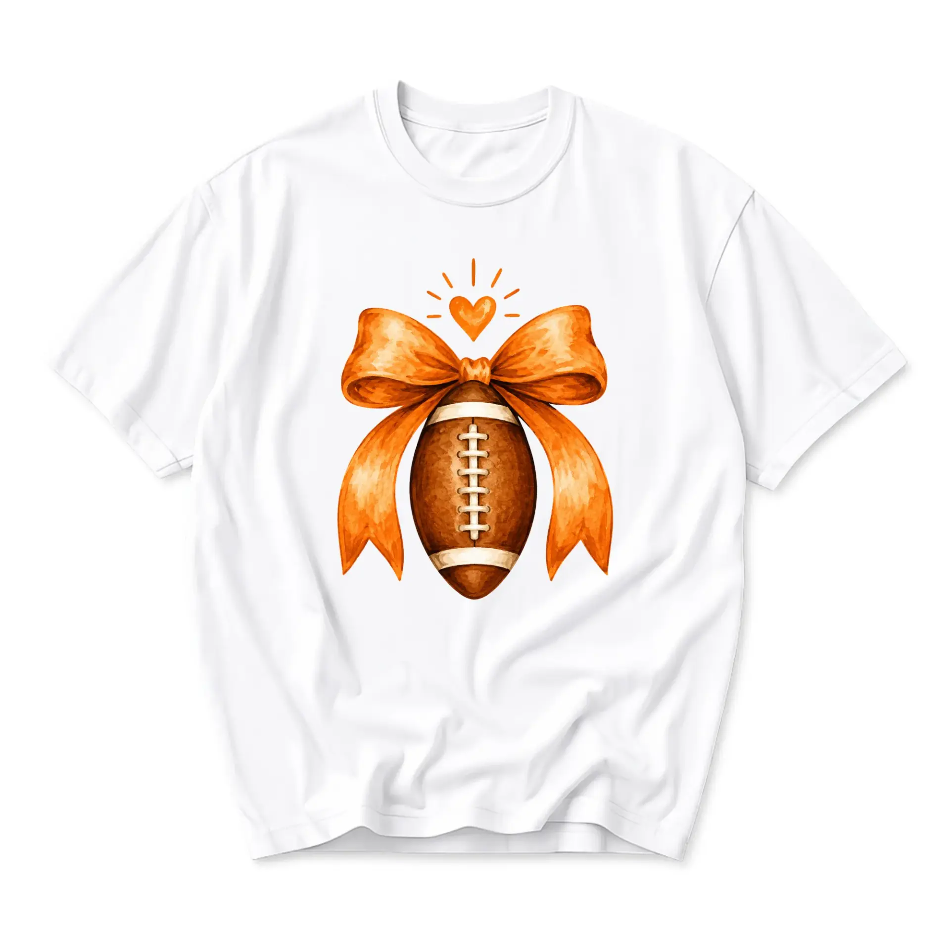 Graphic Tee Unisex Football and Bow Illustration Sporting Event Casual Cotton Crew Neck Shirt for Everyday Comfort Wear