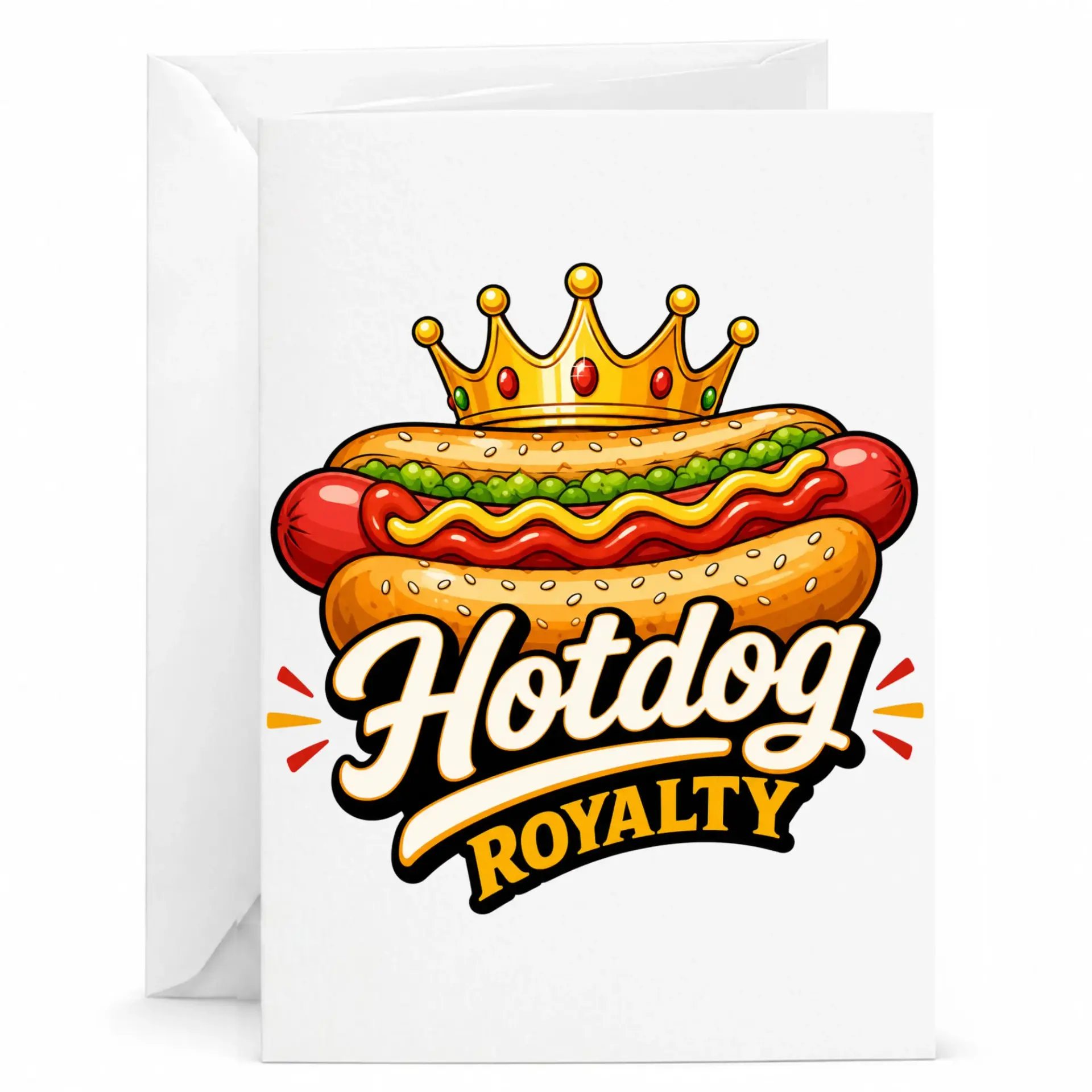 Funny Royalty Greeting Card for Food Lovers Cute Illustrated Crowned Pun Stationery Any Occasion