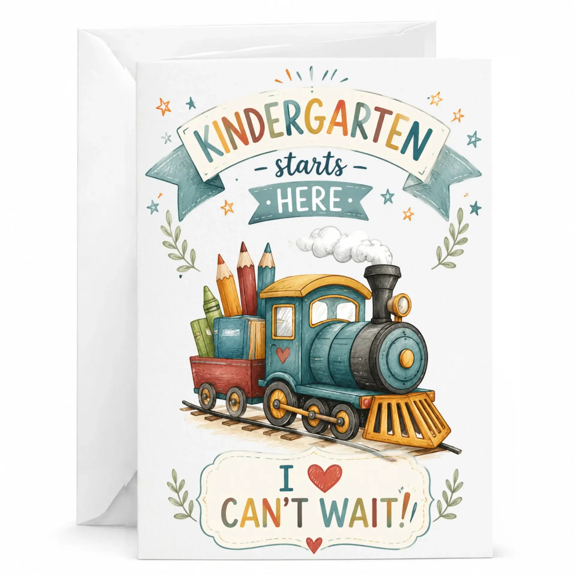 Personalized Greeting Card First Day Train Illustration
