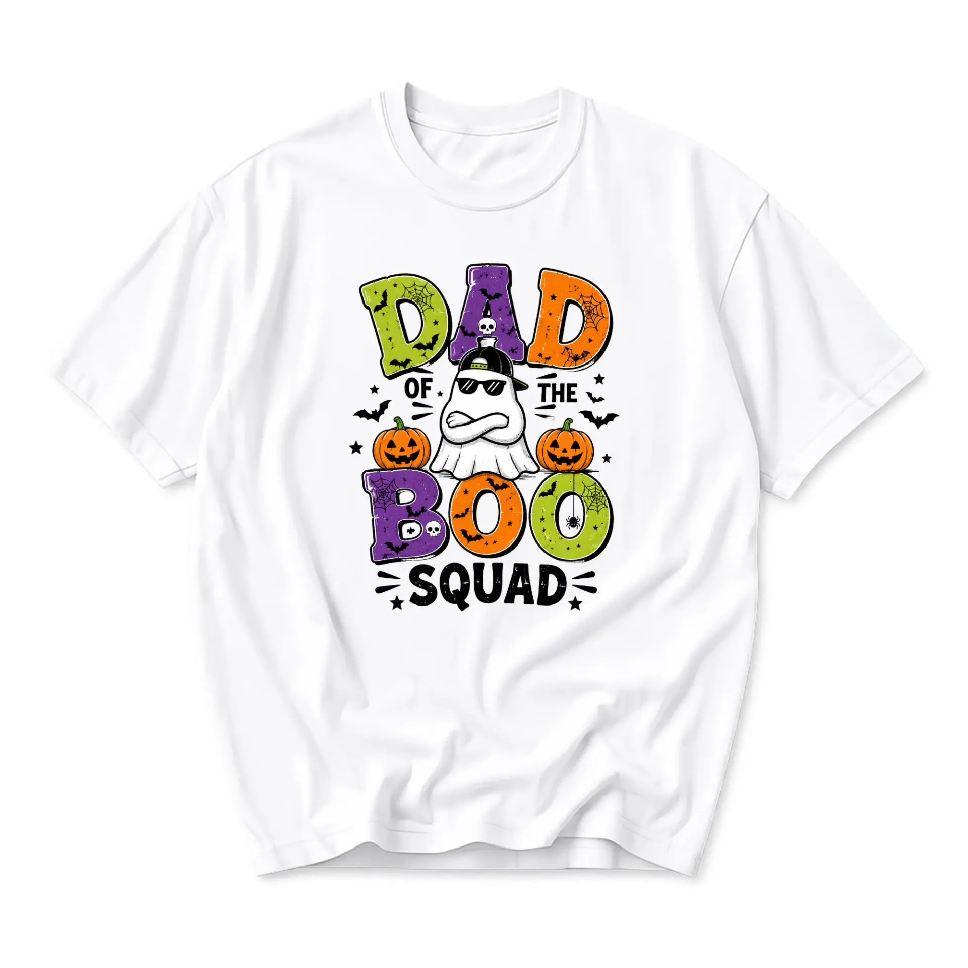 Funny Shirt Dad of the Boo Squad Graphic Tee Halloween Celebration Unisex Crew Neck Casual Cotton Blend Apparel