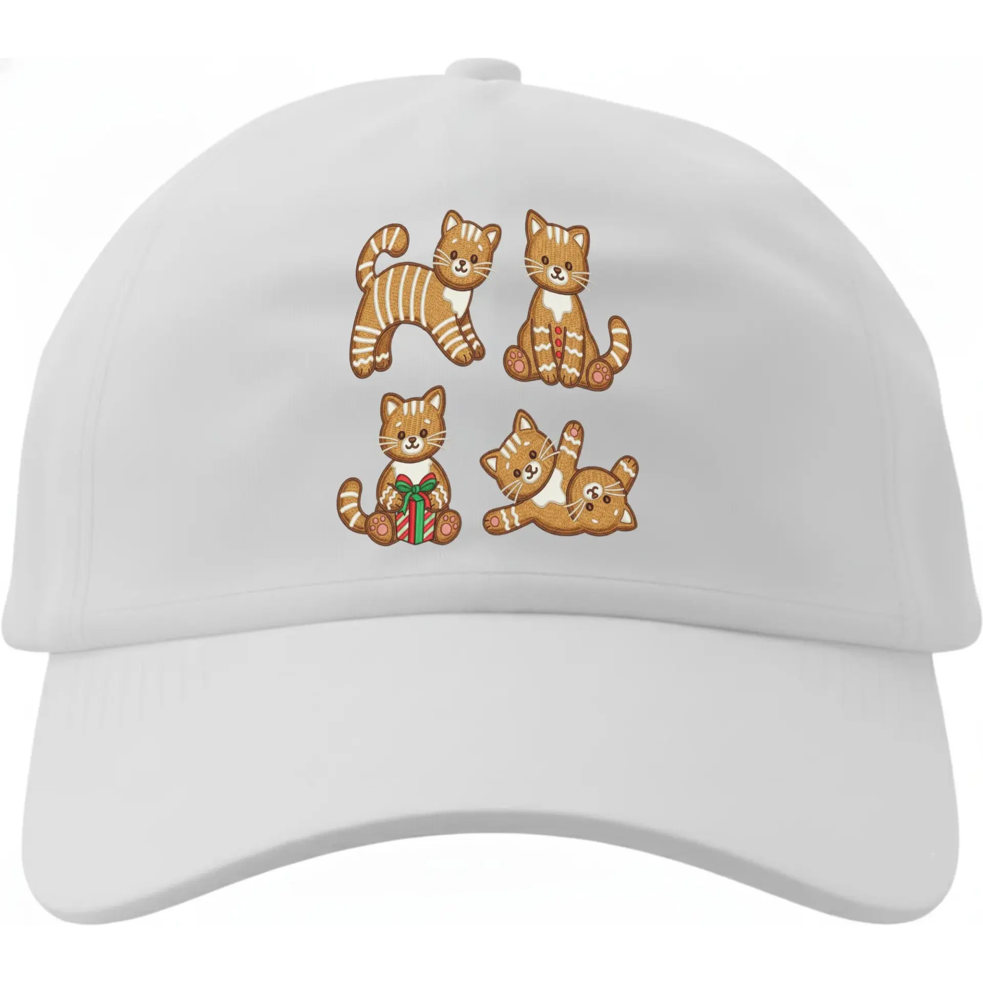 Baseball Cap Featuring Cute Gingerbread Cat Illustrations Unique Graphic Embroidered Hat for Casual Everyday Wear