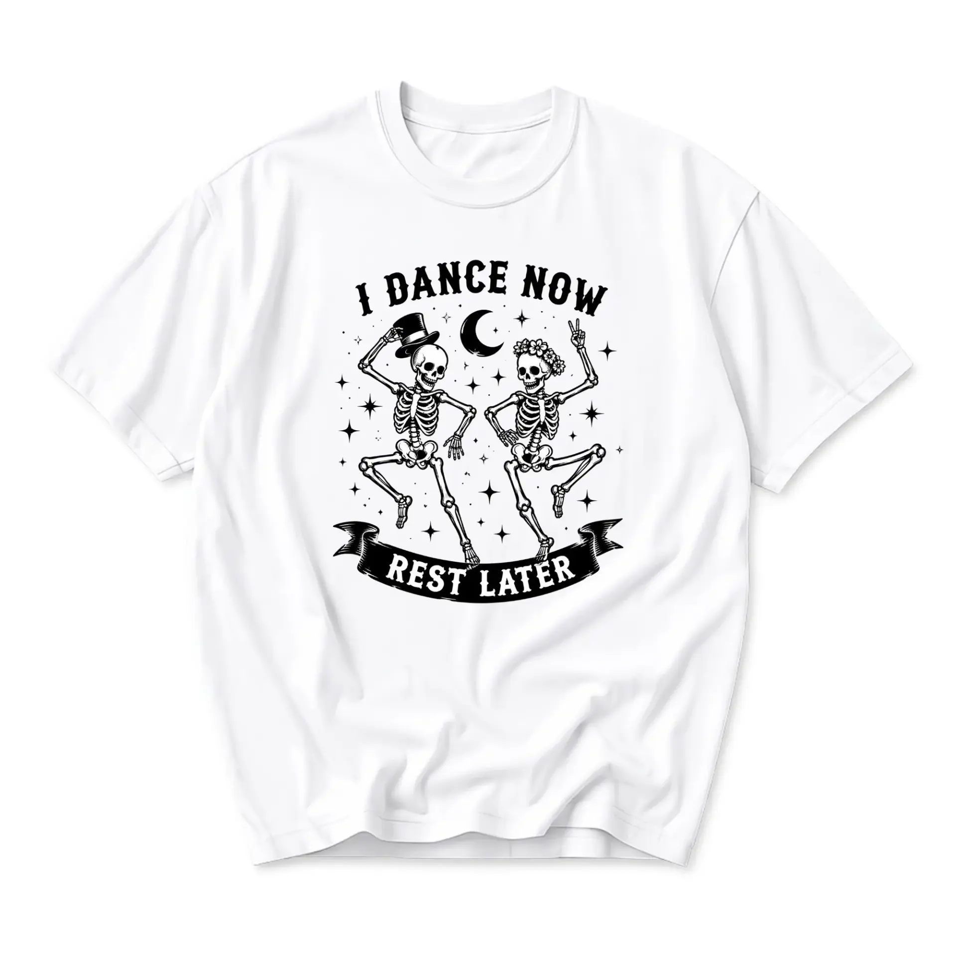 Graphic Tee I Dance Now Rest Later Skeleton Dancing Illustration Unisex Crew Neck Casual Cotton Blend Short Sleeve Shirt