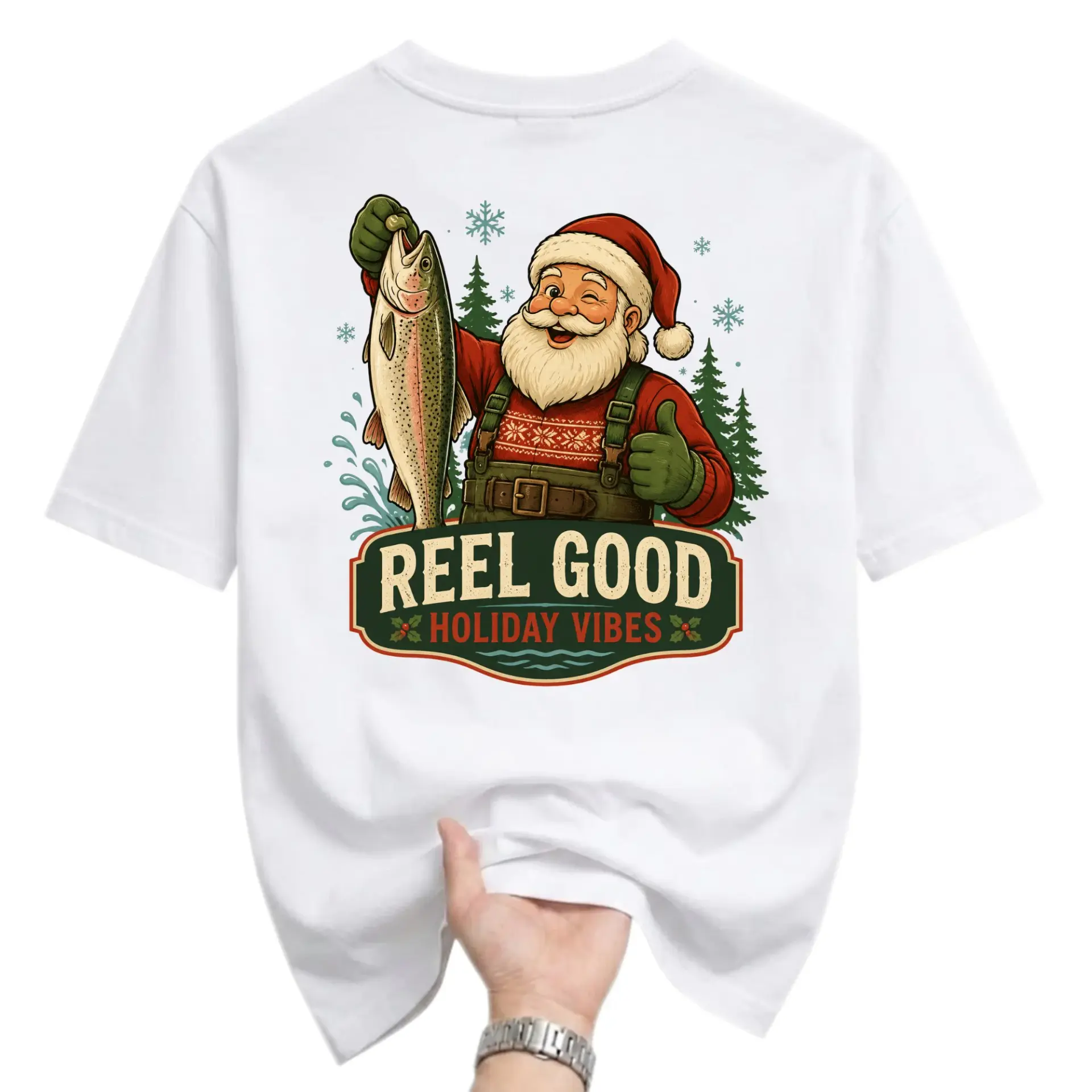 Funny Shirt Reel Good Holiday Graphic Tee Christmas Fishing Theme Apparel